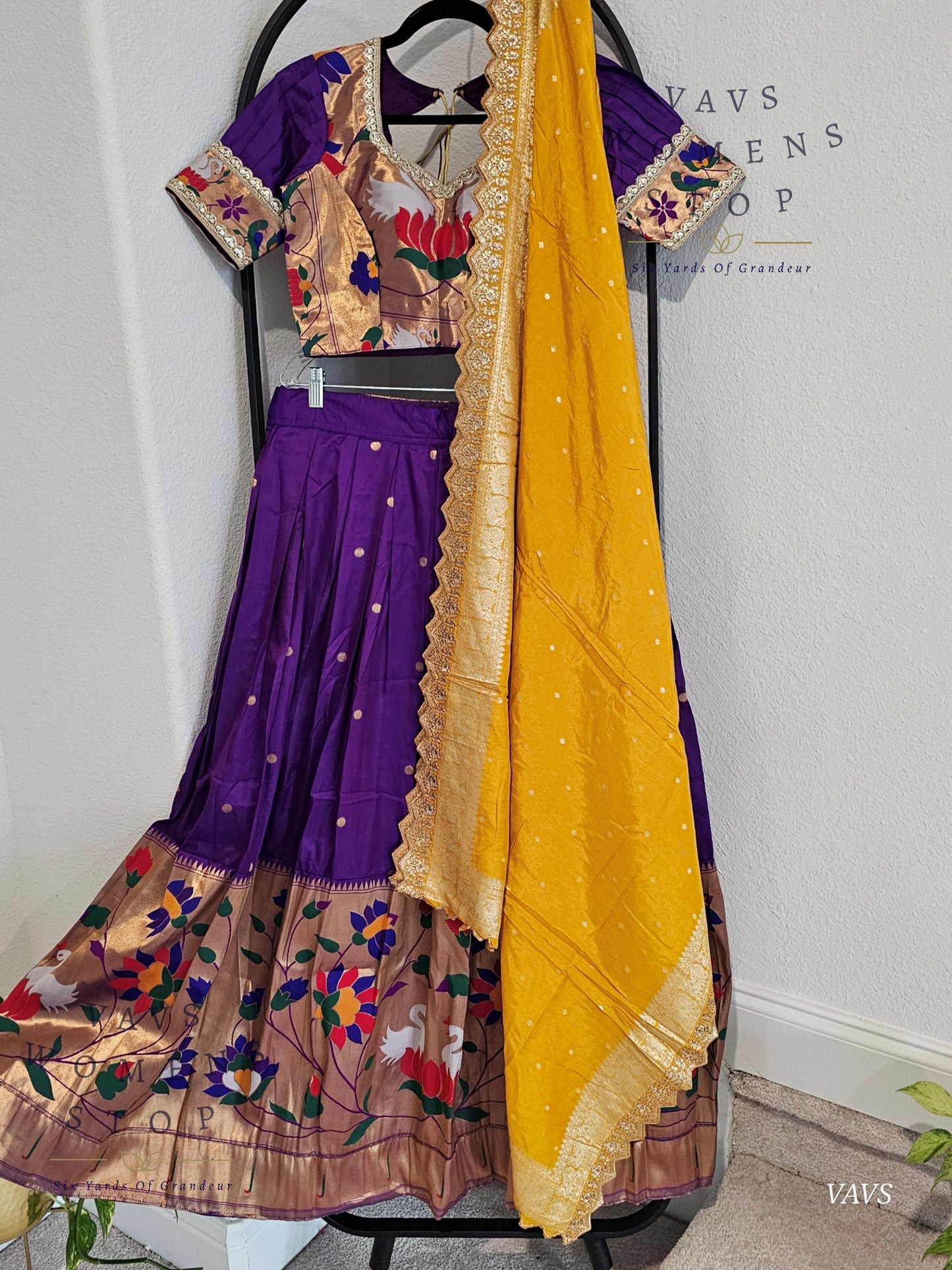 Semi Benarasi Paithani Half Saree Set – Purple Paithani Lehenga for Women