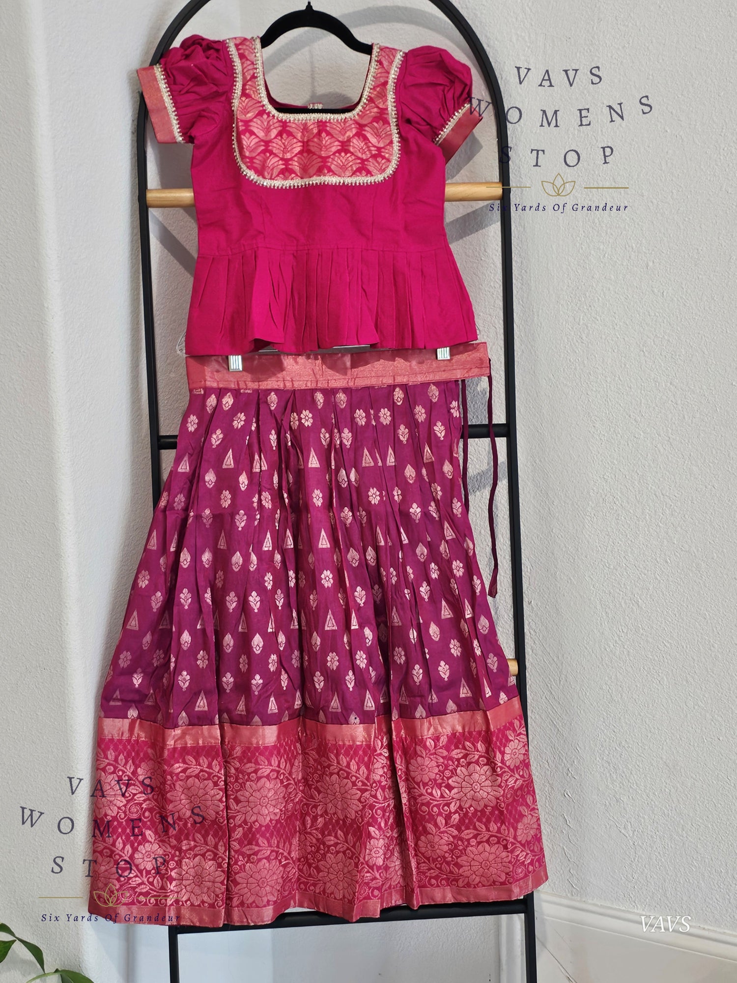 Semi Kanchi Pattu Silk Lehenga Set for Girls – Traditional Pavadai for Ages 6 to 7 | Ready to Ship from USA