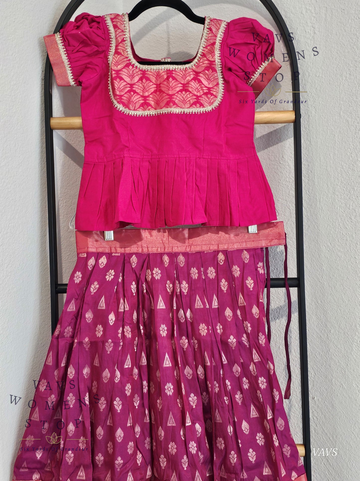 Semi Kanchi Pattu Silk Lehenga Set for Girls – Traditional Pavadai for Ages 6 to 7 | Ready to Ship from USA