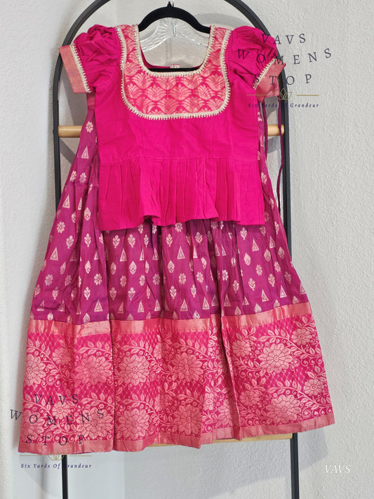 Semi Kanchi Pattu Silk Lehenga Set for Girls – Traditional Pavadai for Ages 6 to 7 | Ready to Ship from USA