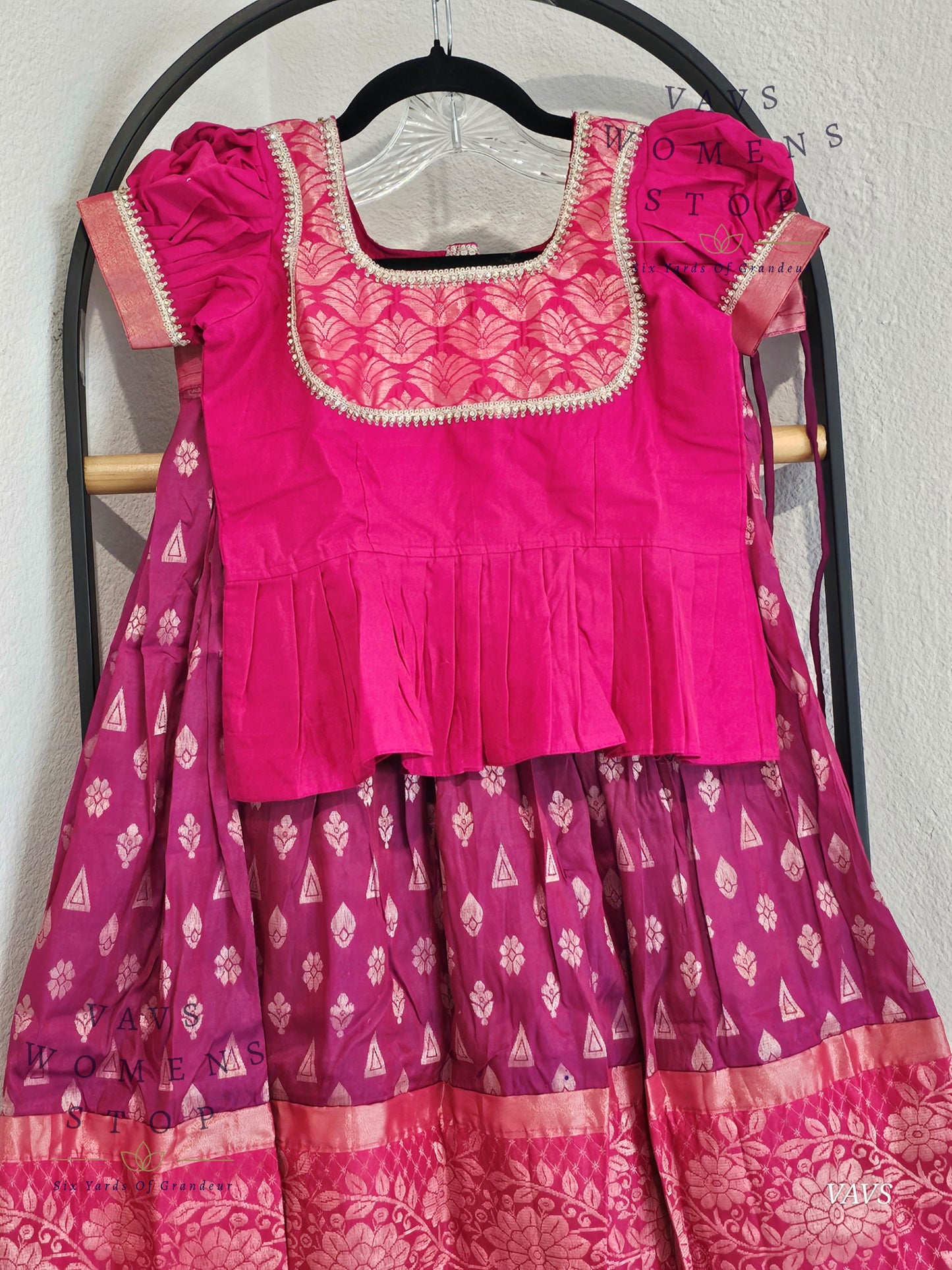 Semi Kanchi Pattu Silk Lehenga Set for Girls – Traditional Pavadai for Ages 6 to 7 | Ready to Ship from USA