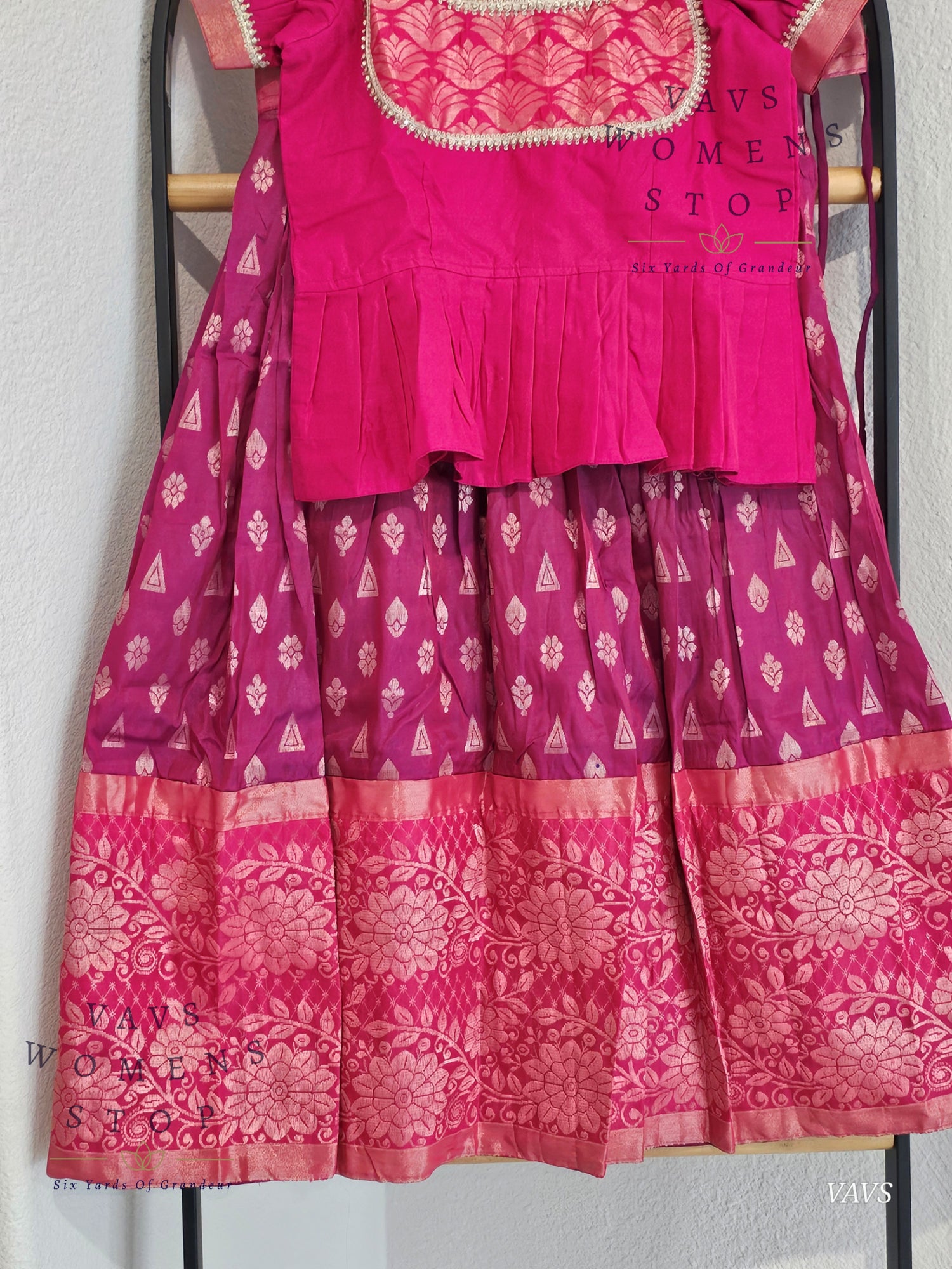 Semi Kanchi Pattu Silk Lehenga Set for Girls – Traditional Pavadai for Ages 6 to 7 | Ready to Ship from USA