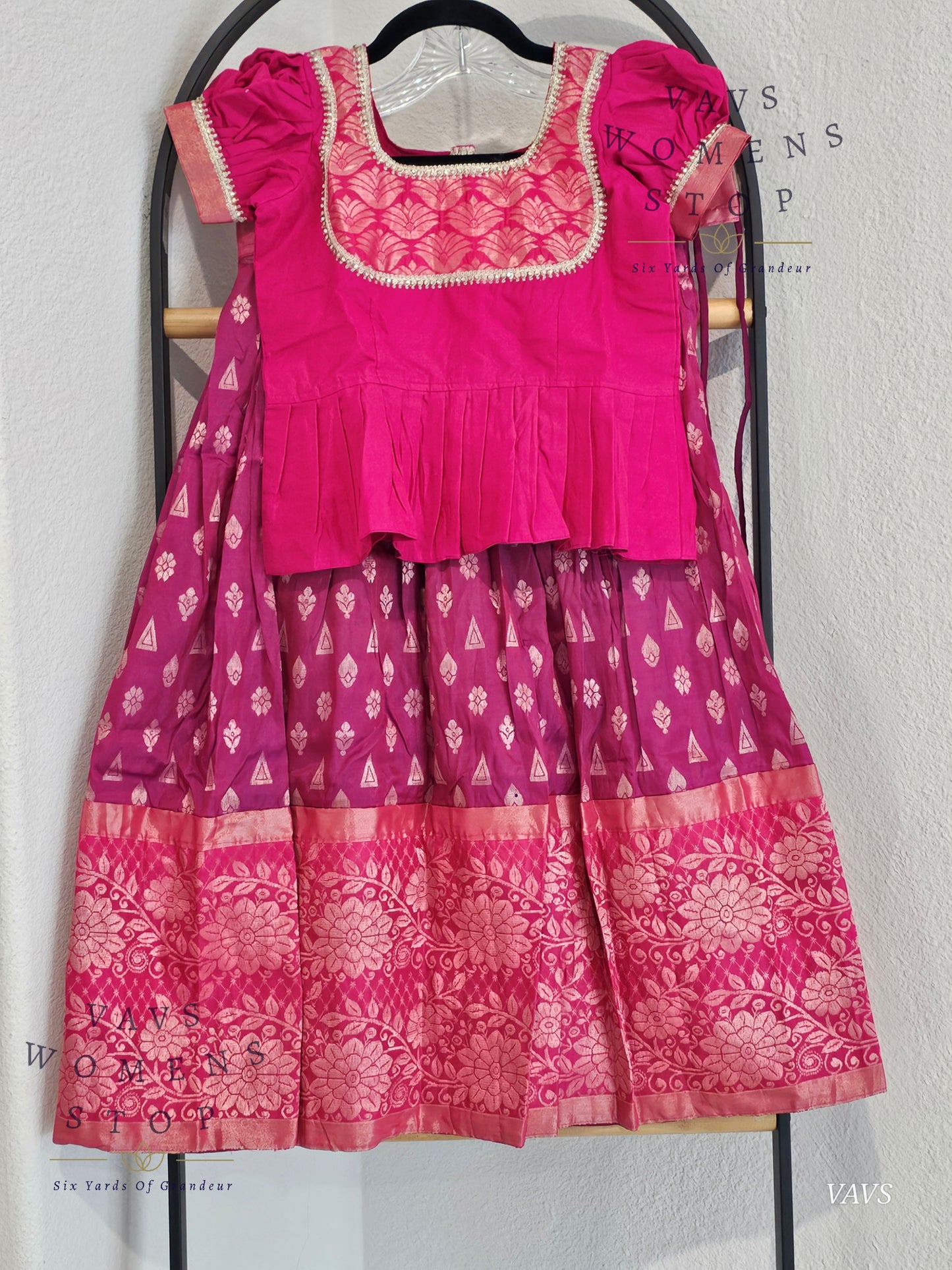 Semi Kanchi Pattu Silk Lehenga Set for Girls – Traditional Pavadai for Ages 6 to 7 | Ready to Ship from USA