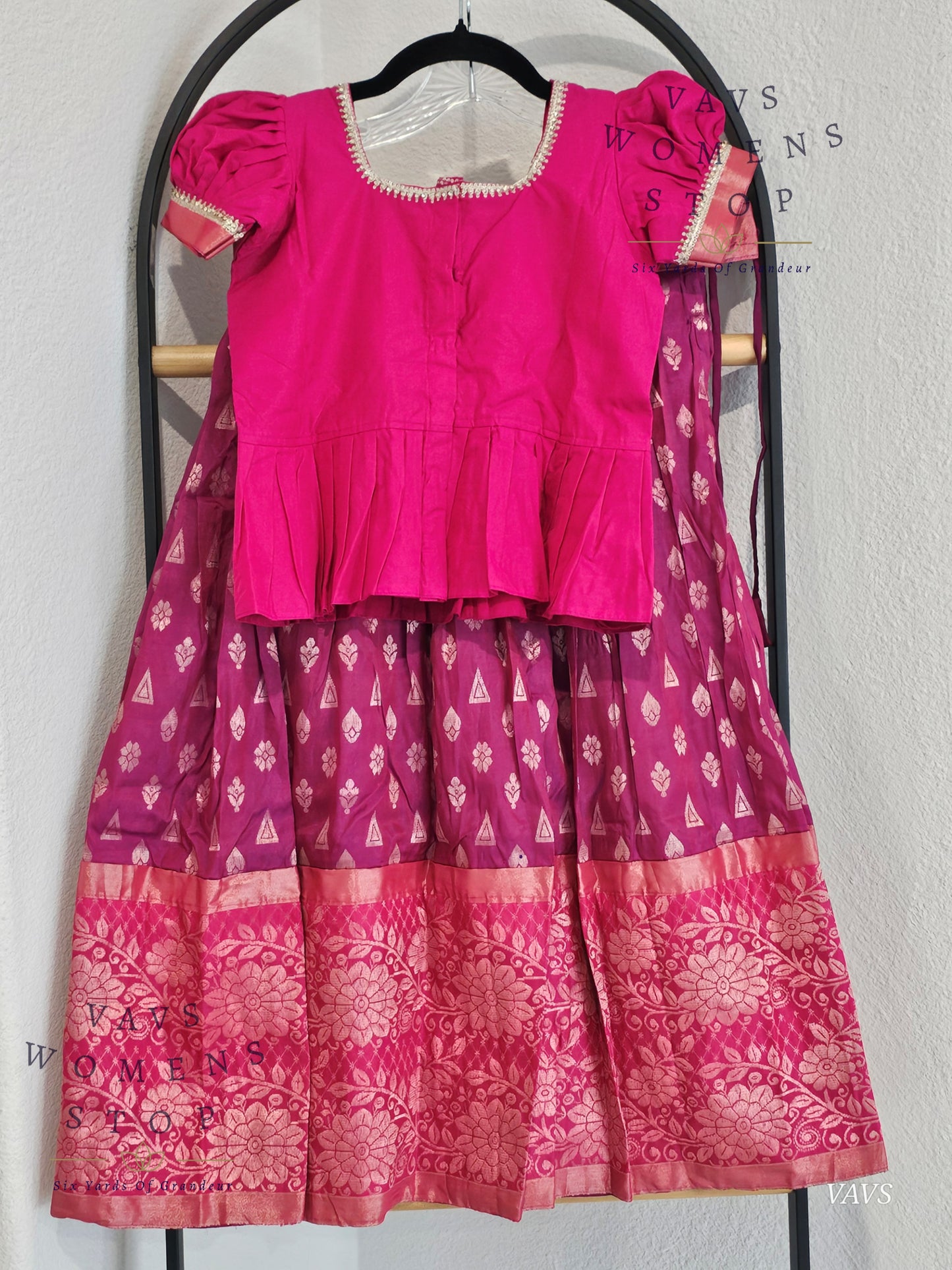 Semi Kanchi Pattu Silk Lehenga Set for Girls – Traditional Pavadai for Ages 6 to 7 | Ready to Ship from USA