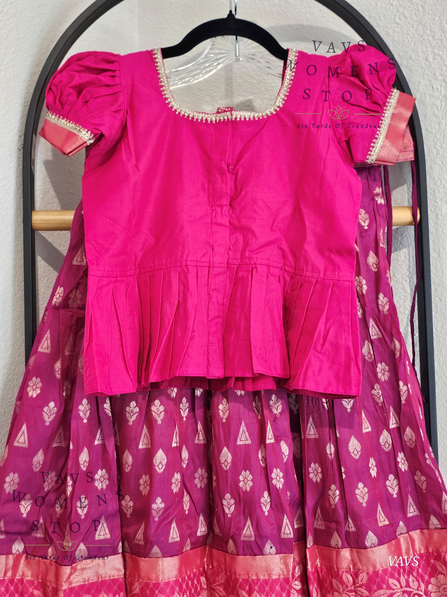 Semi Kanchi Pattu Silk Lehenga Set for Girls – Traditional Pavadai for Ages 6 to 7 | Ready to Ship from USA
