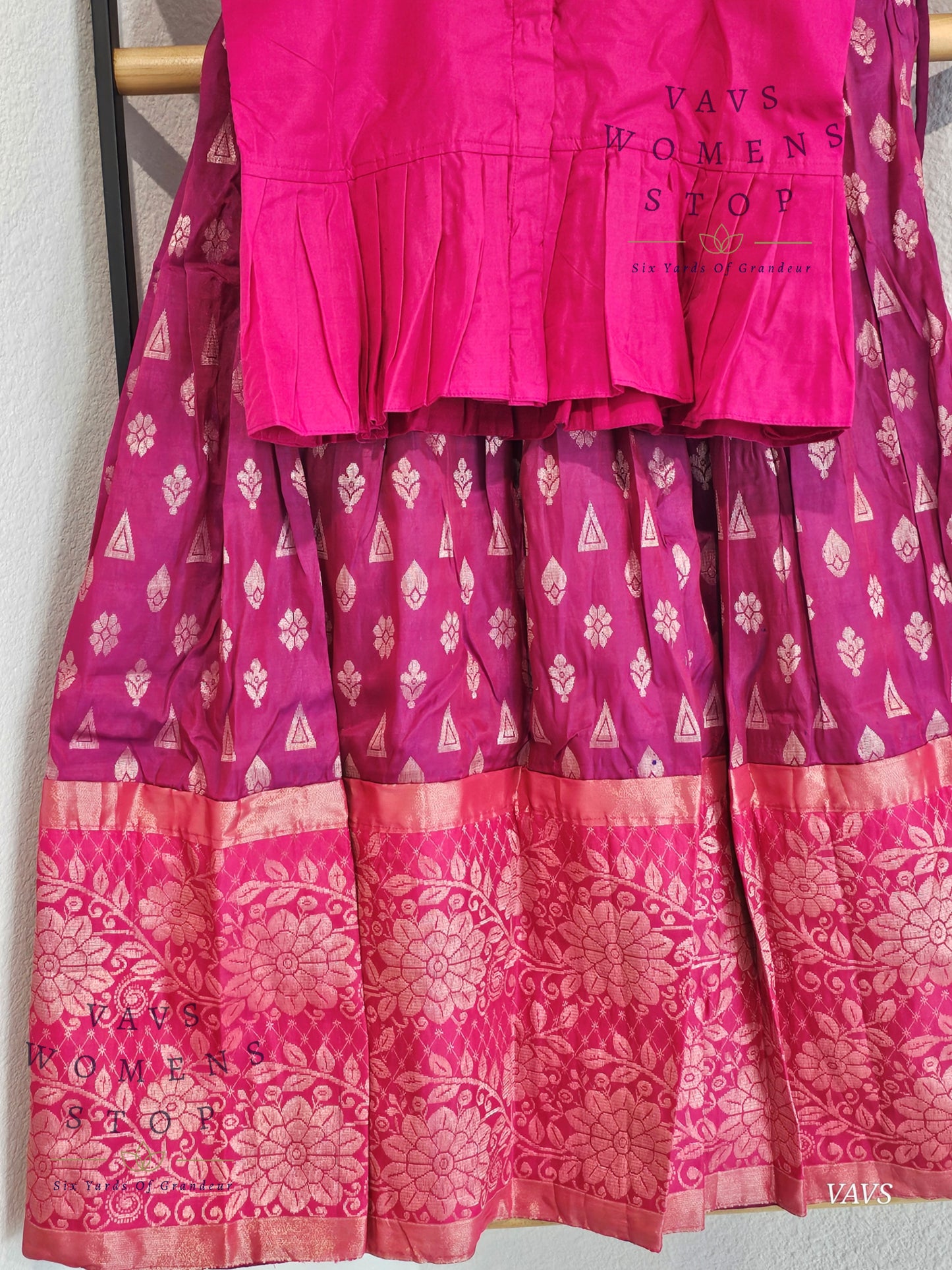 Semi Kanchi Pattu Silk Lehenga Set for Girls – Traditional Pavadai for Ages 6 to 7 | Ready to Ship from USA