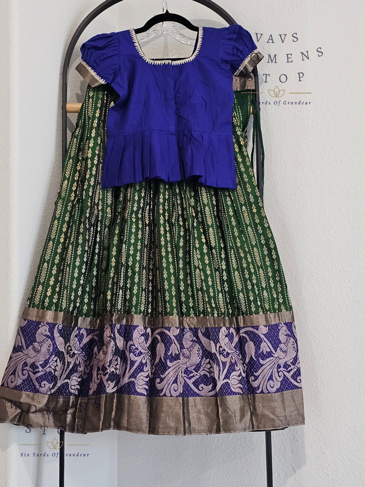Semi Kanchi Pattu Silk Lehenga Set for Girls – Traditional Pavadai for Ages 10 to 11 | Ready to Ship from USA