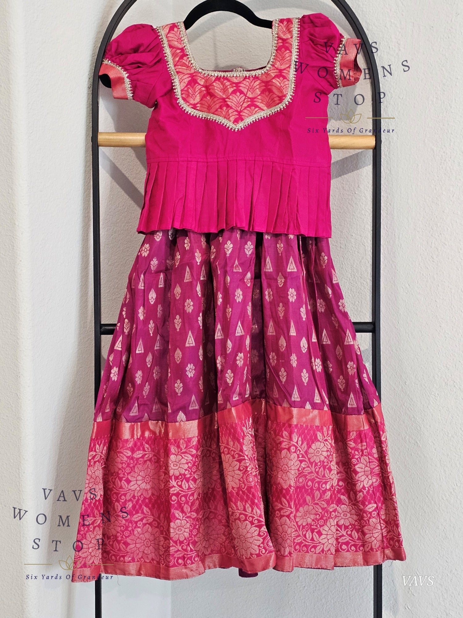 Semi  Kanchi Pattu Silk Lehenga Set for Girls – Traditional Pavadai for Ages 5 to 6 | Ready to Ship from USA (Copy)