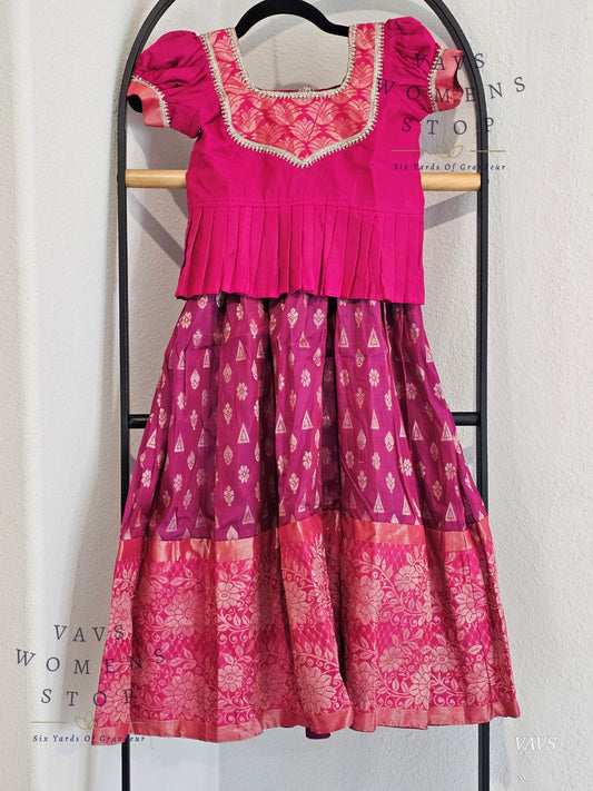 Semi  Kanchi Pattu Silk Lehenga Set for Girls – Traditional Pavadai for Ages 5 to 6 | Ready to Ship from USA (Copy)