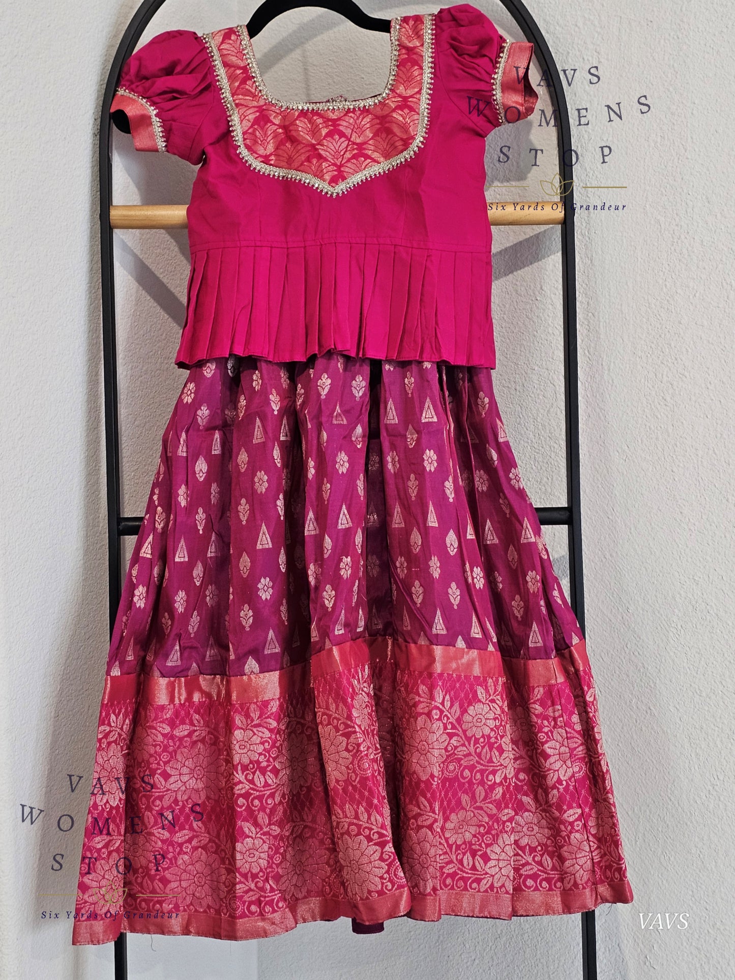 Semi  Kanchi Pattu Silk Lehenga Set for Girls – Traditional Pavadai for Ages 5 to 6 | Ready to Ship from USA
