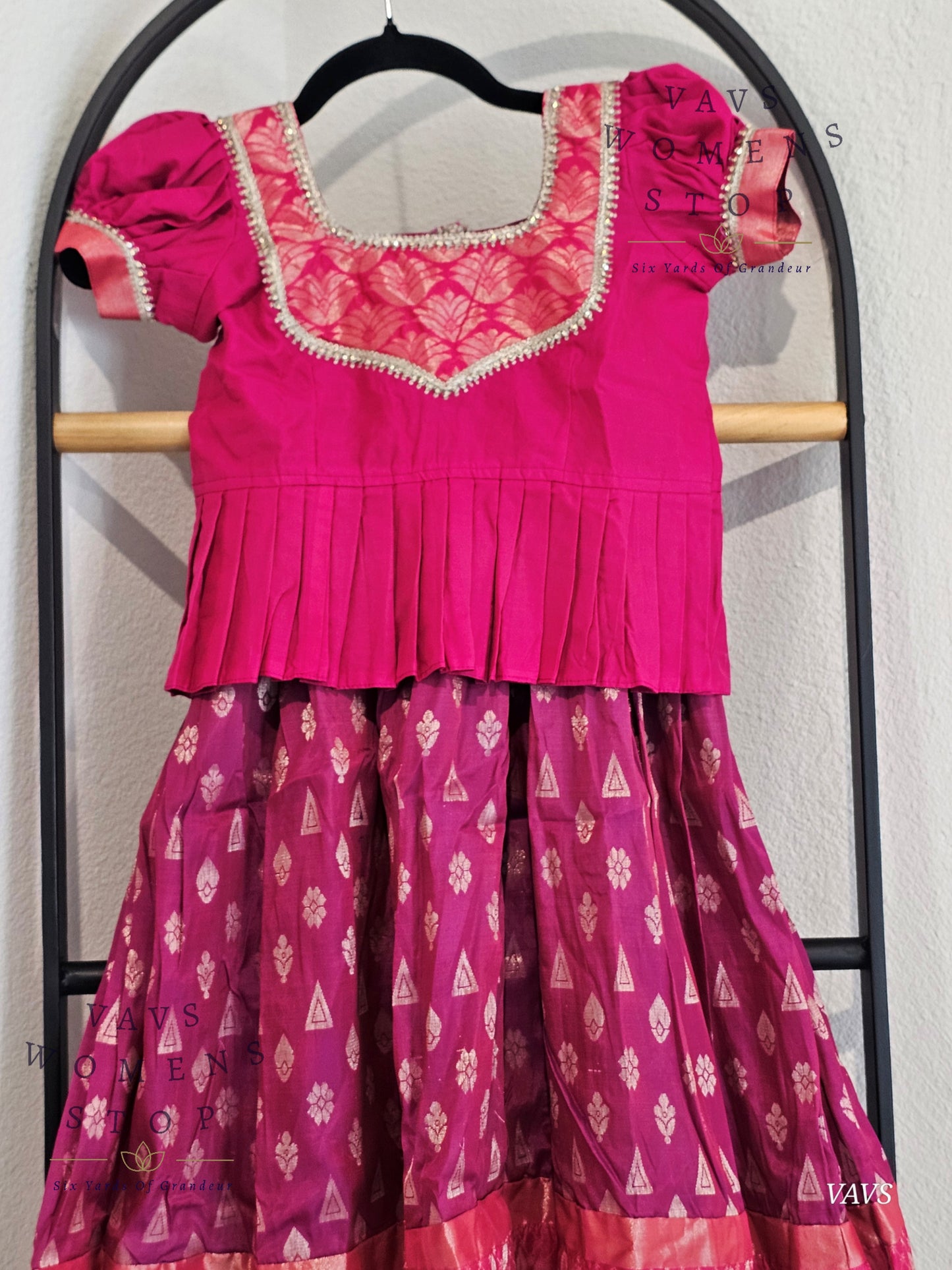 Semi  Kanchi Pattu Silk Lehenga Set for Girls – Traditional Pavadai for Ages 5 to 6 | Ready to Ship from USA 