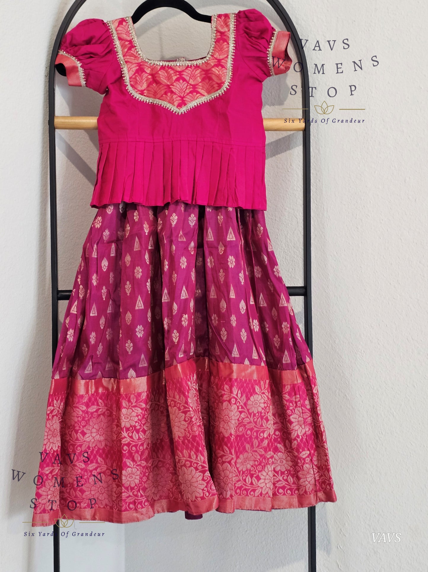 Semi  Kanchi Pattu Silk Lehenga Set for Girls – Traditional Pavadai for Ages 5 to 6 | Ready to Ship from USA (Copy)