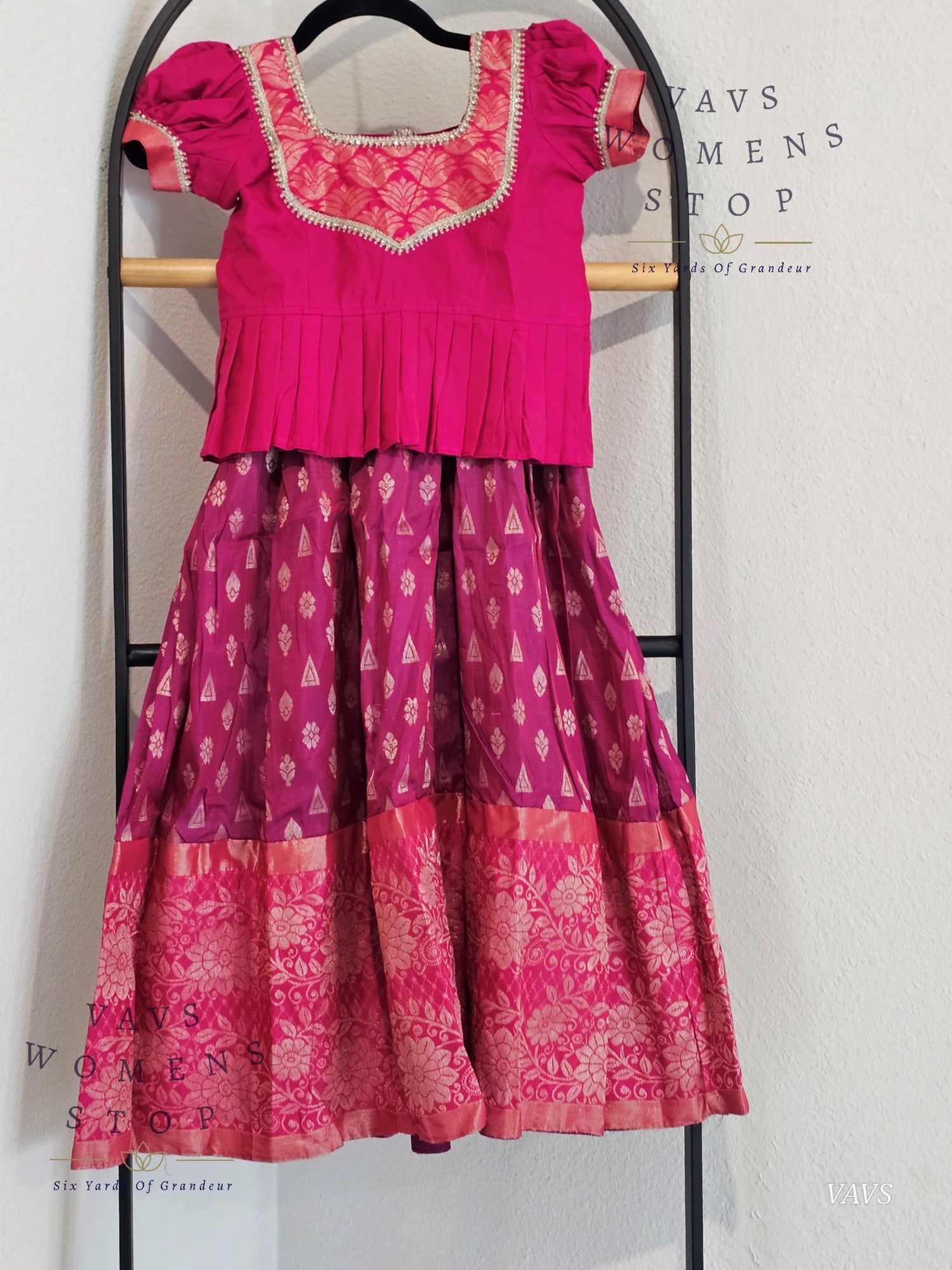 Semi  Kanchi Pattu Silk Lehenga Set for Girls – Traditional Pavadai for Ages 5 to 6 | Ready to Ship from USA (Copy)