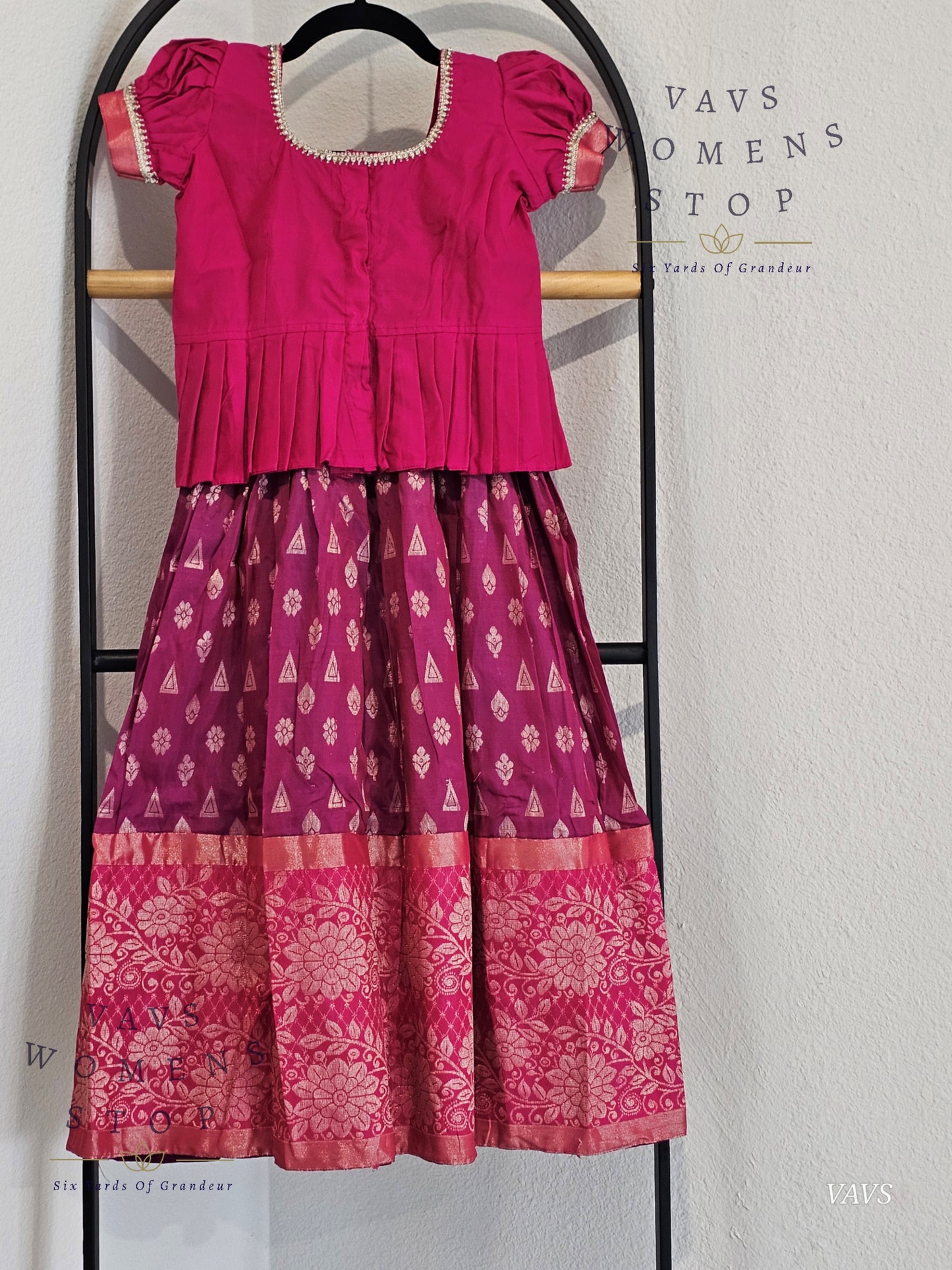 Semi  Kanchi Pattu Silk Lehenga Set for Girls – Traditional Pavadai for Ages 5 to 6 | Ready to Ship from USA