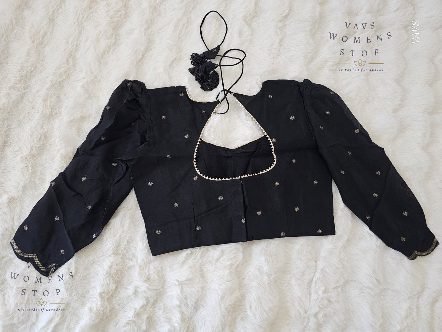 Black Chinon Chiffon Designer Blouse 3/4 Sleeves Pattern