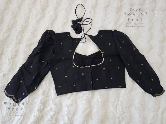 Black Chinon Chiffon Designer Blouse 3/4 Sleeves Pattern