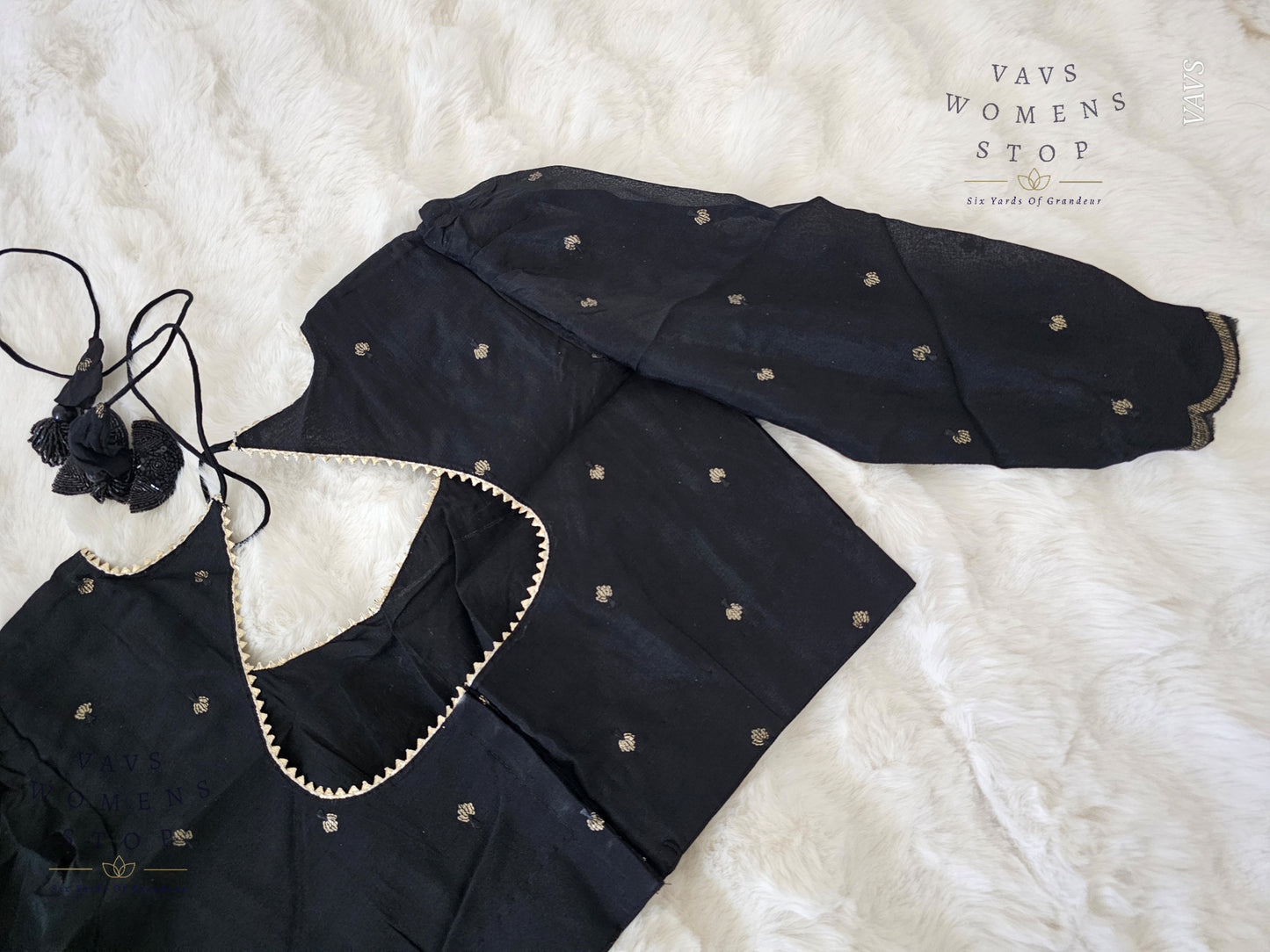 Black Chinon Chiffon Designer Blouse 3/4 Sleeves Pattern