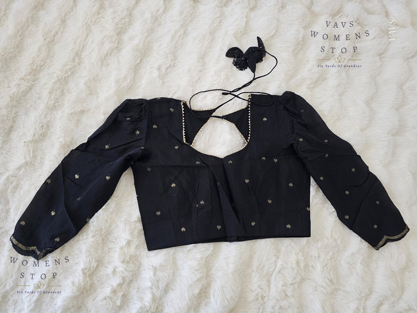 Black Chinon Chiffon Designer Blouse 3/4 Sleeves Pattern