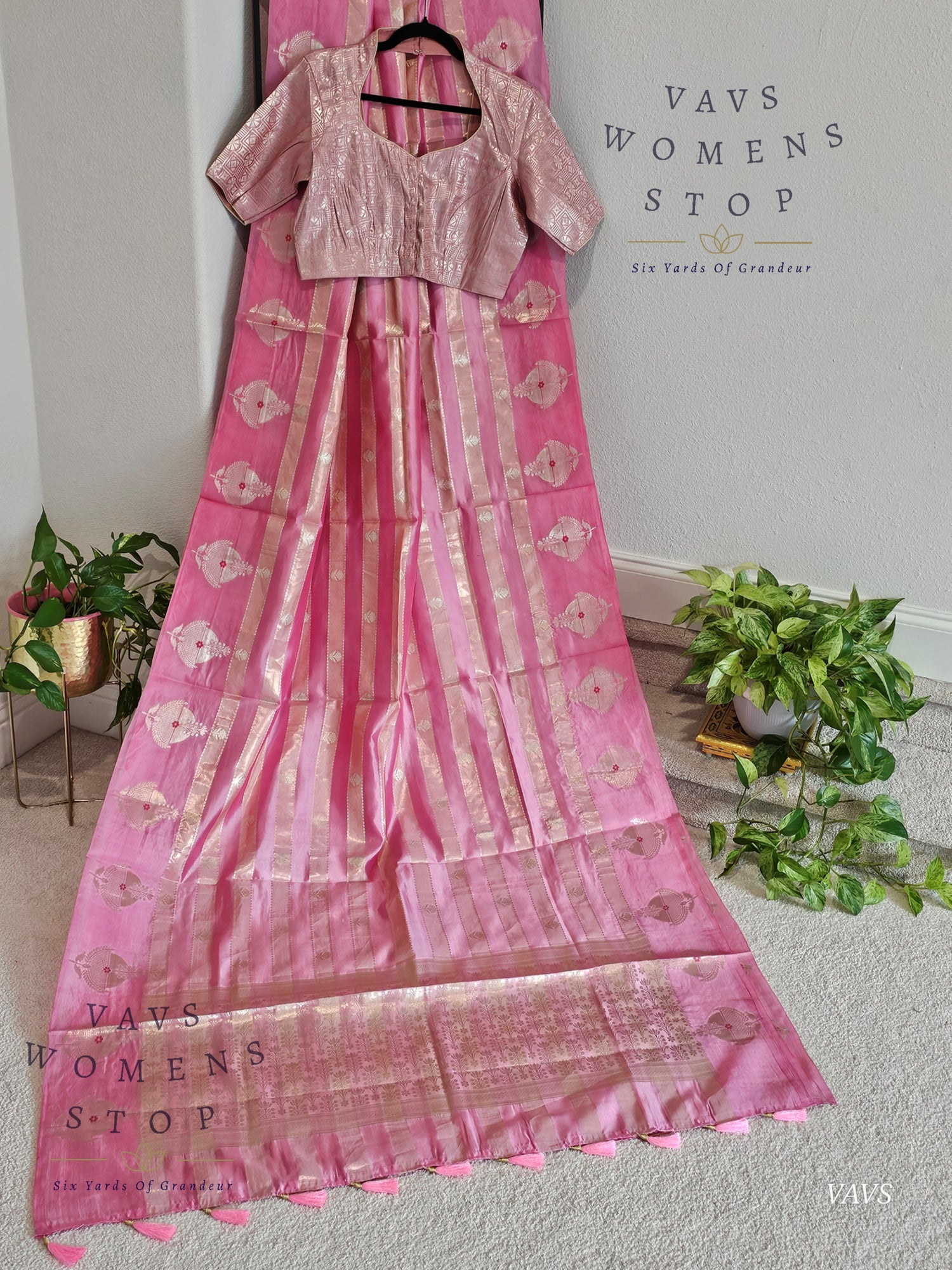 Pink Shade Pure Raw Mango Benarasi Silk Saree with Blouse – Elegant Wedding & Festive Wear – Ready to Ship