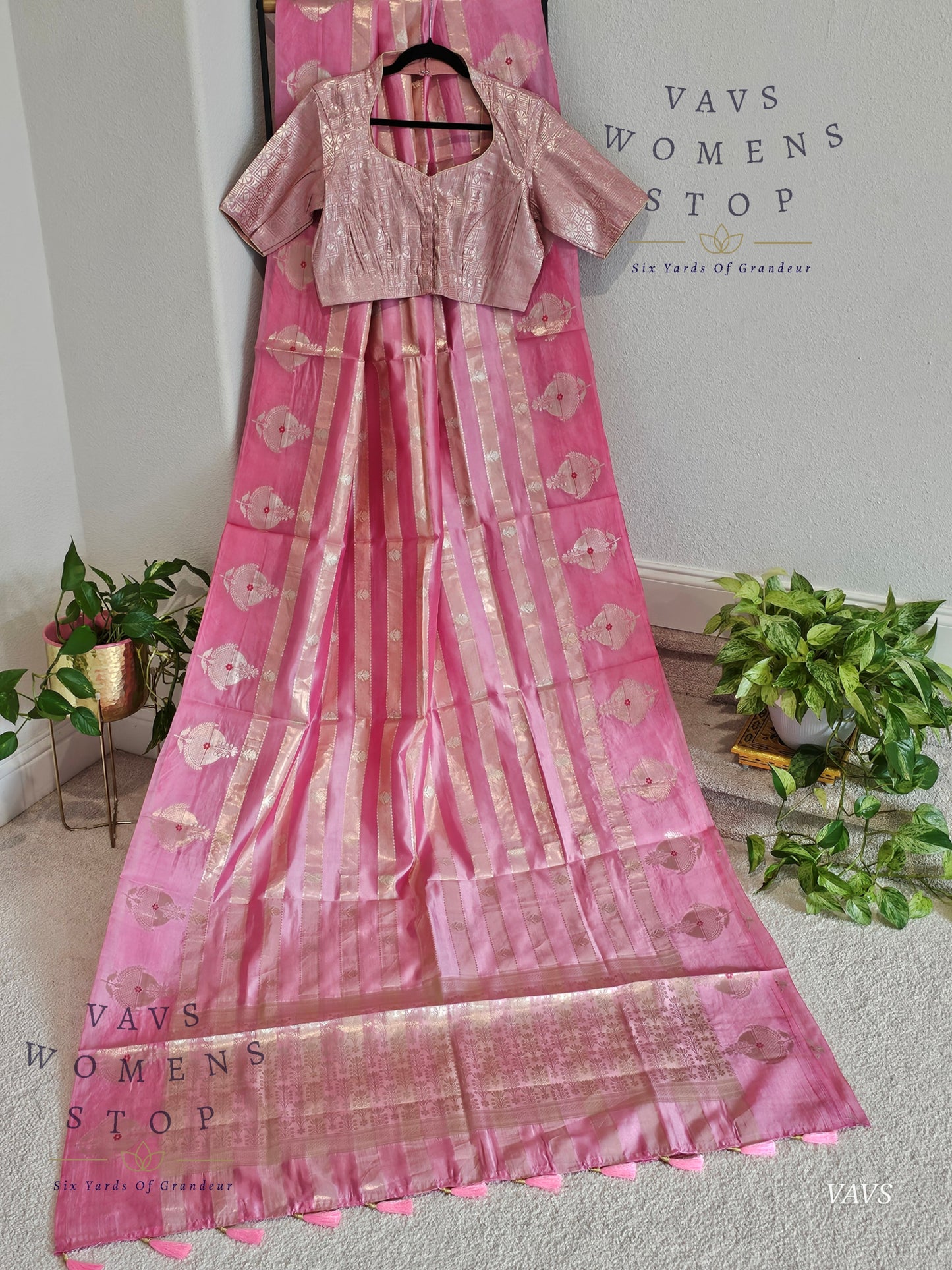 Pink Shade Pure Raw Mango Benarasi Silk Saree with Blouse – Elegant Wedding & Festive Wear – Ready to Ship