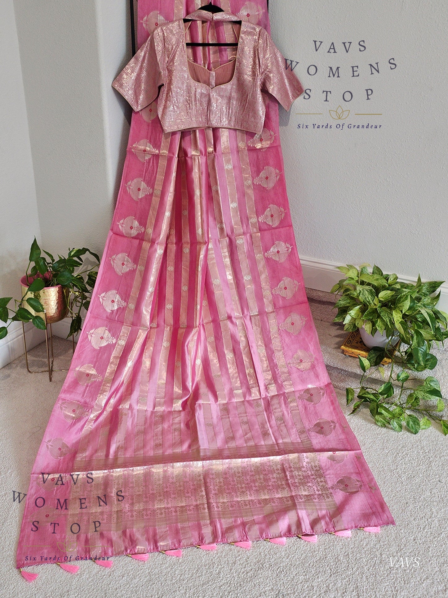 Pink Shade Pure Raw Mango Benarasi Silk Saree with Blouse – Elegant Wedding & Festive Wear – Ready to Ship