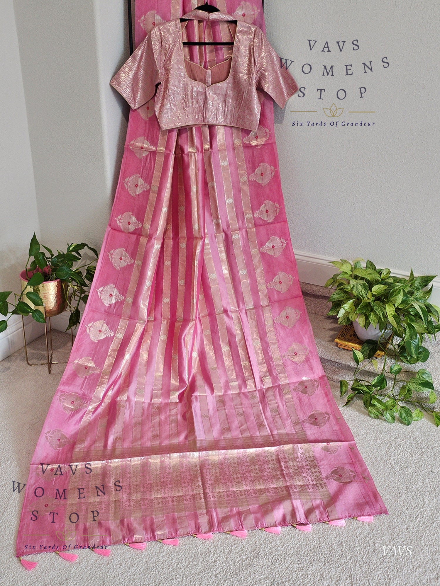 Pink Shade Pure Raw Mango Benarasi Silk Saree with Blouse – Elegant Wedding & Festive Wear – Ready to Ship