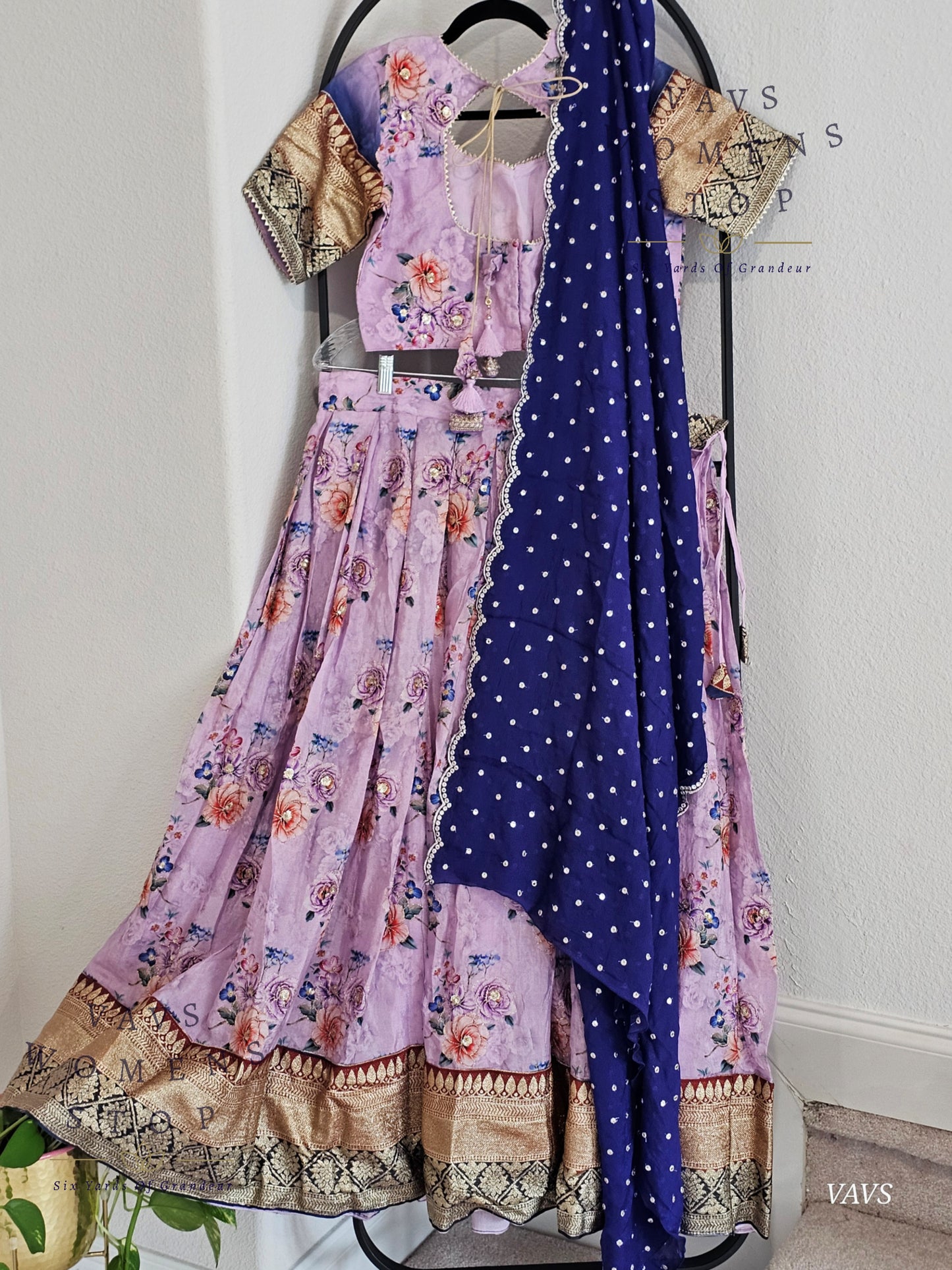 Lavender Shade Floral Print Crepe Silk Designer Half Saree Set – Festive & Party Wear Traditional Outfit