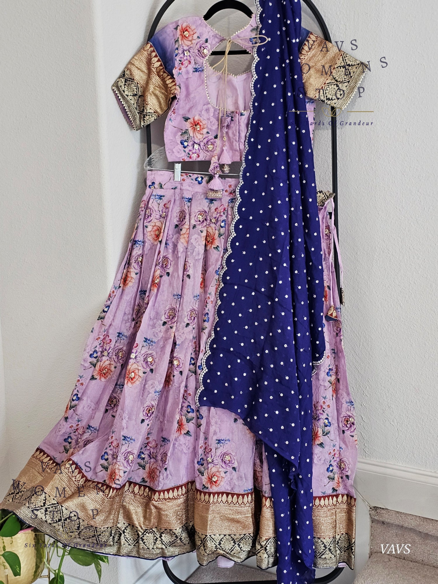 Lavender Shade Floral Print Crepe Silk Designer Half Saree Set – Festive & Party Wear Traditional Outfit