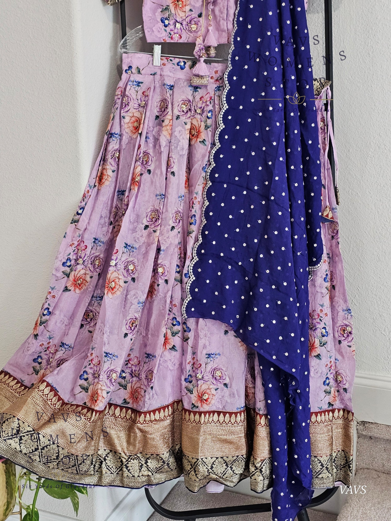 Lavender Shade Floral Print Crepe Silk Designer Half Saree Set – Festive & Party Wear Traditional Outfit