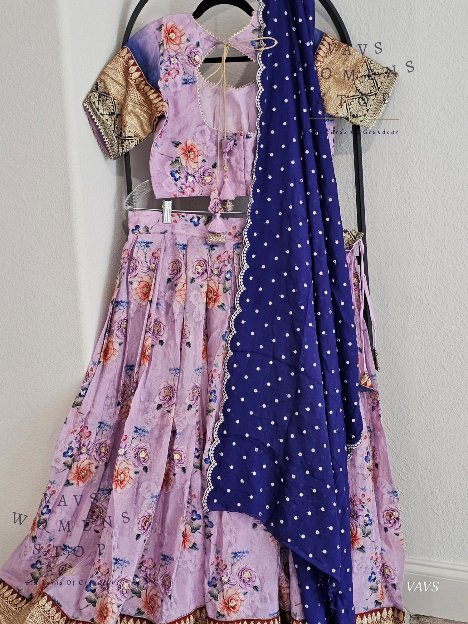 Lavender Shade Floral Print Crepe Silk Designer Half Saree Set – Festive & Party Wear Traditional Outfit