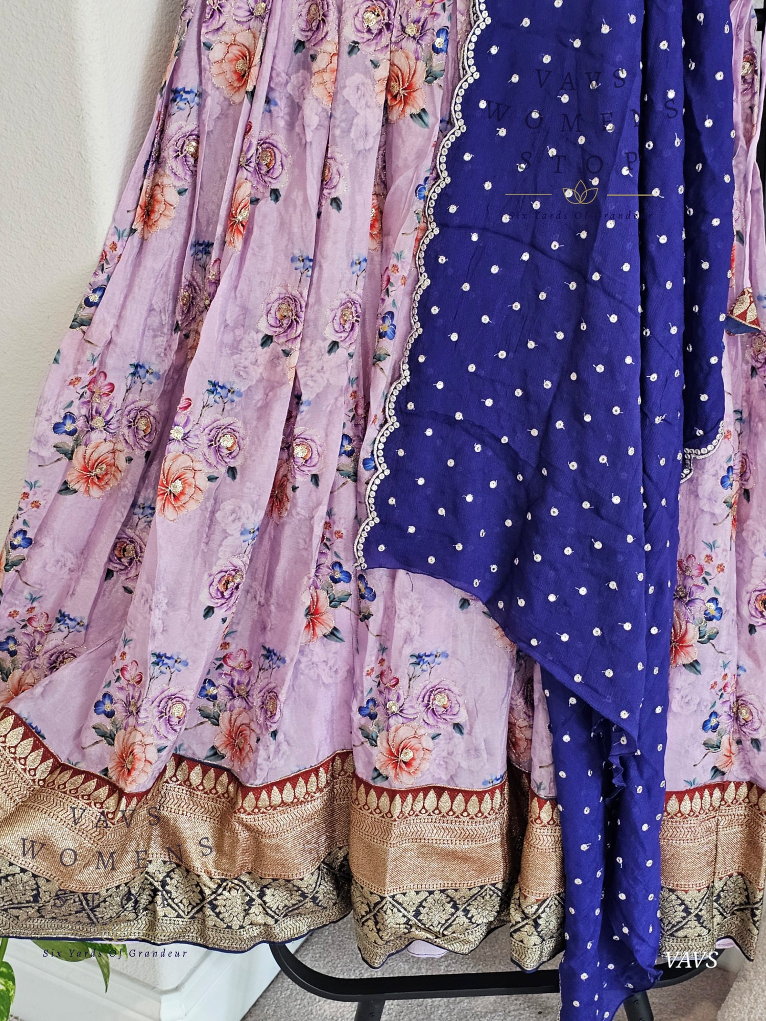 Lavender Shade Floral Print Crepe Silk Designer Half Saree Set – Festive & Party Wear Traditional Outfit