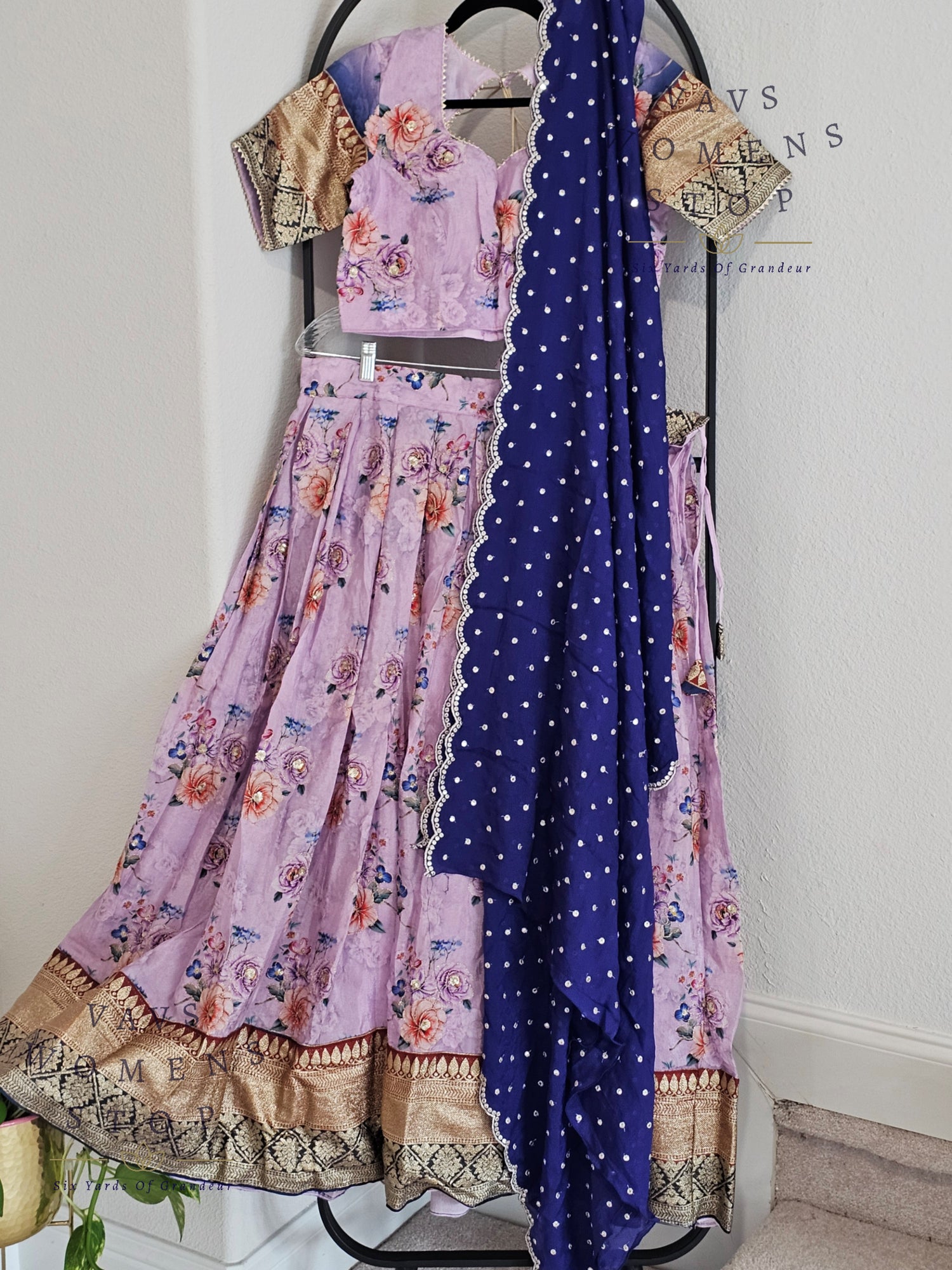 Lavender Shade Floral Print Crepe Silk Designer Half Saree Set – Festive & Party Wear Traditional Outfit