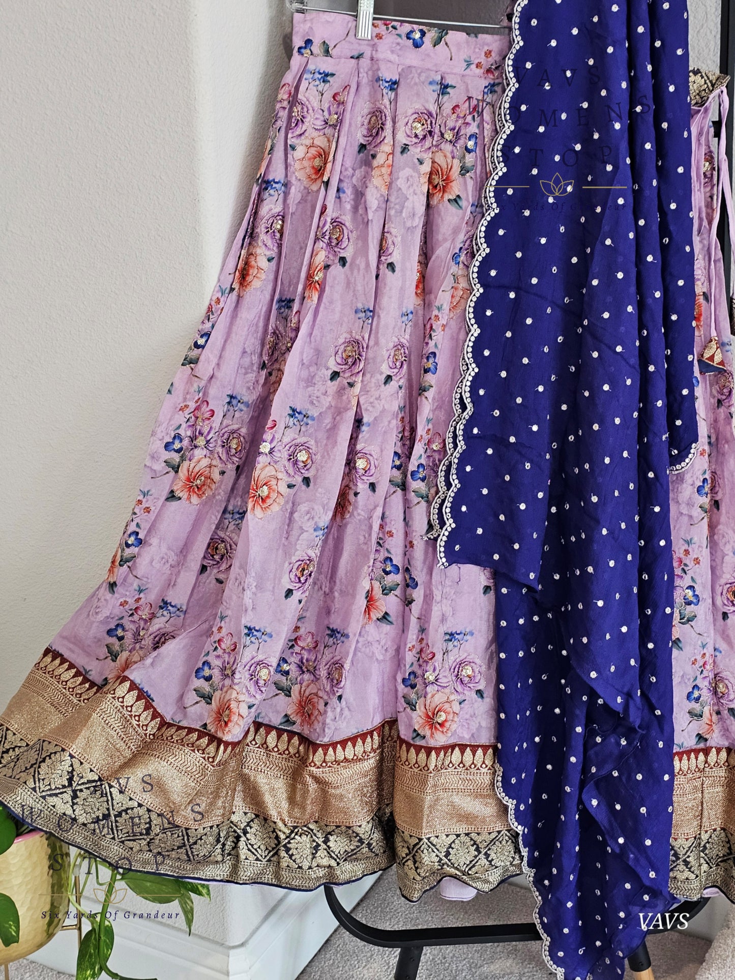 Lavender Shade Floral Print Crepe Silk Designer Half Saree Set – Festive & Party Wear Traditional Outfit