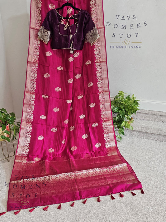Pink Shade Pure Raw Mango Benarasi Silk Saree with Blouse – Elegant Wedding & Festive Wear – Ready to Ship