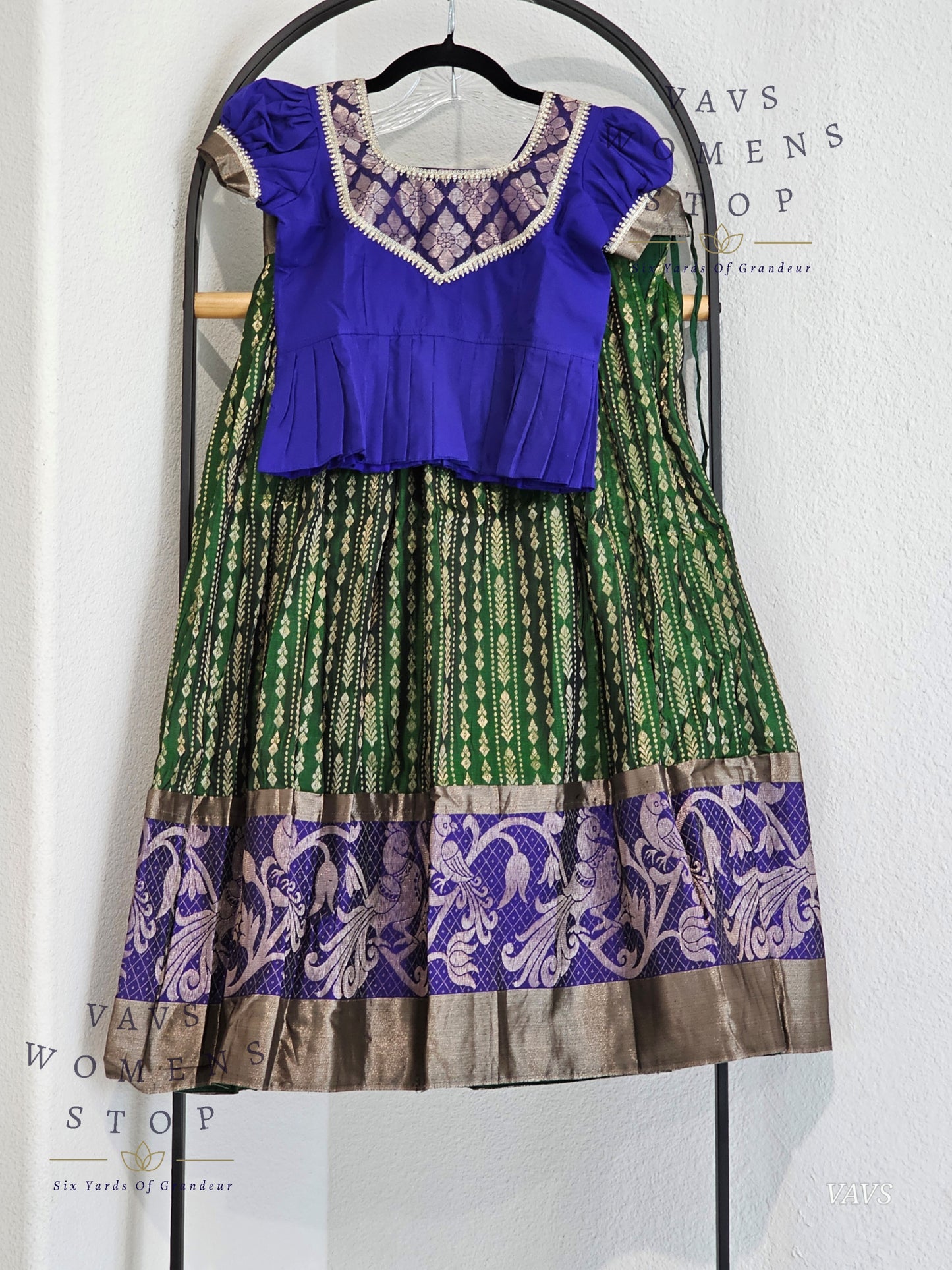 Shop beautiful Semi Kanchi Pattu Silk Lehenga Set for Girls, perfect traditional Pavadai for ages 7–8. Ideal for festivals, weddings, and special occasions. Ready to ship from the USA.