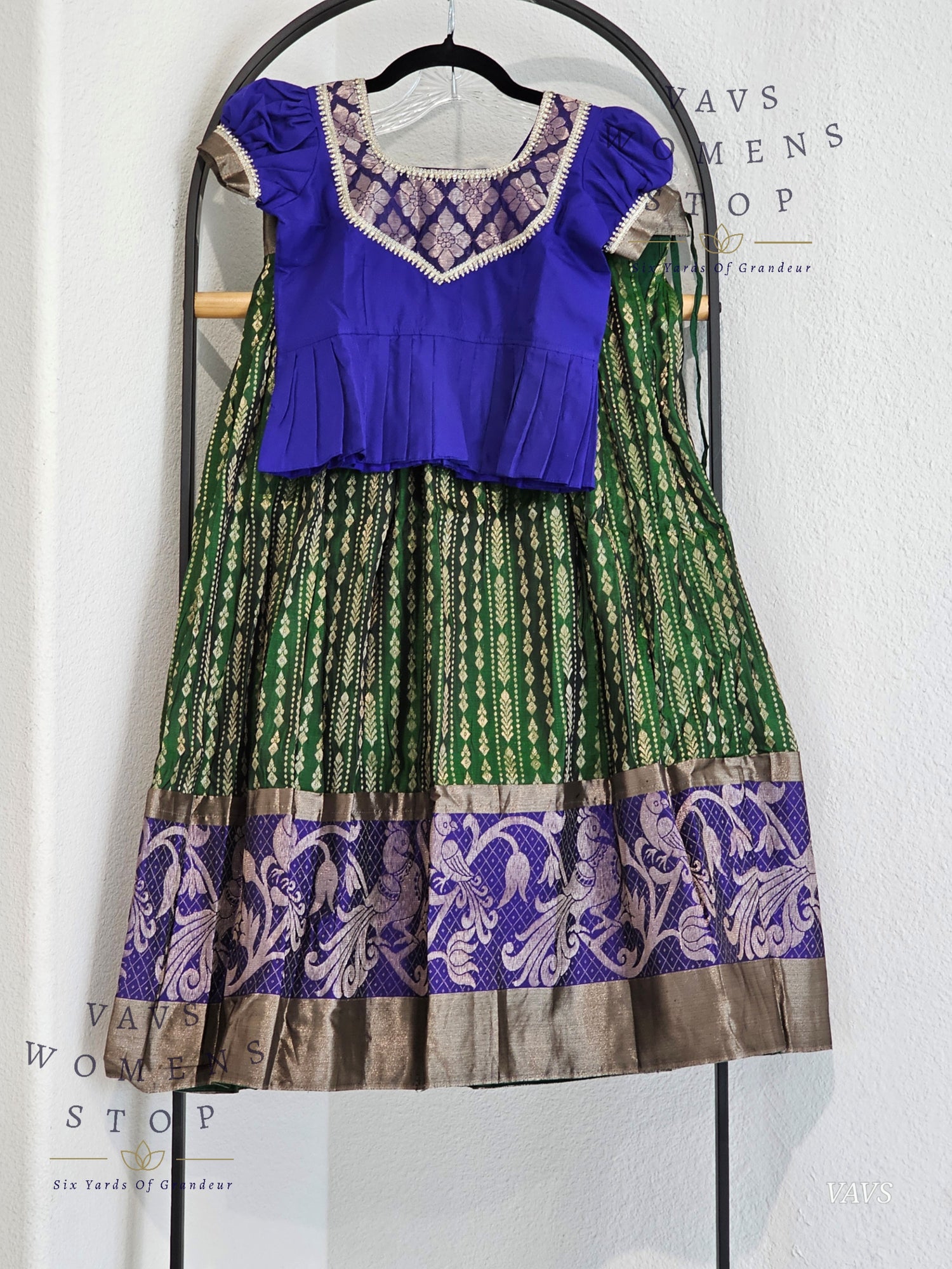 Shop beautiful Semi Kanchi Pattu Silk Lehenga Set for Girls, perfect traditional Pavadai for ages 7–8. Ideal for festivals, weddings, and special occasions. Ready to ship from the USA.