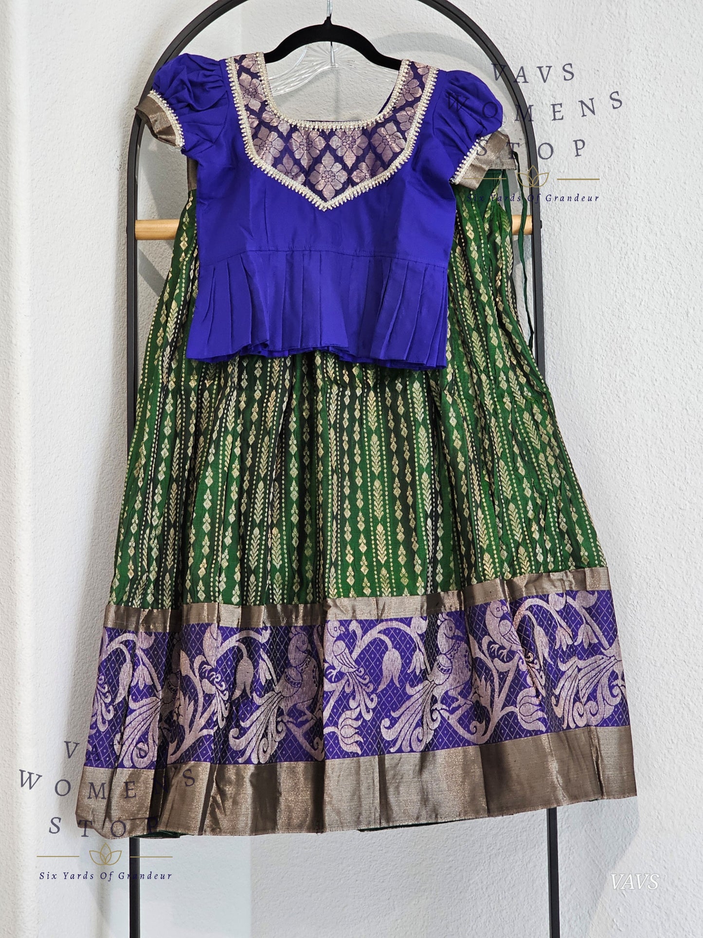 Shop beautiful Semi Kanchi Pattu Silk Lehenga Set for Girls, perfect traditional Pavadai for ages 7–8. Ideal for festivals, weddings, and special occasions. Ready to ship from the USA.