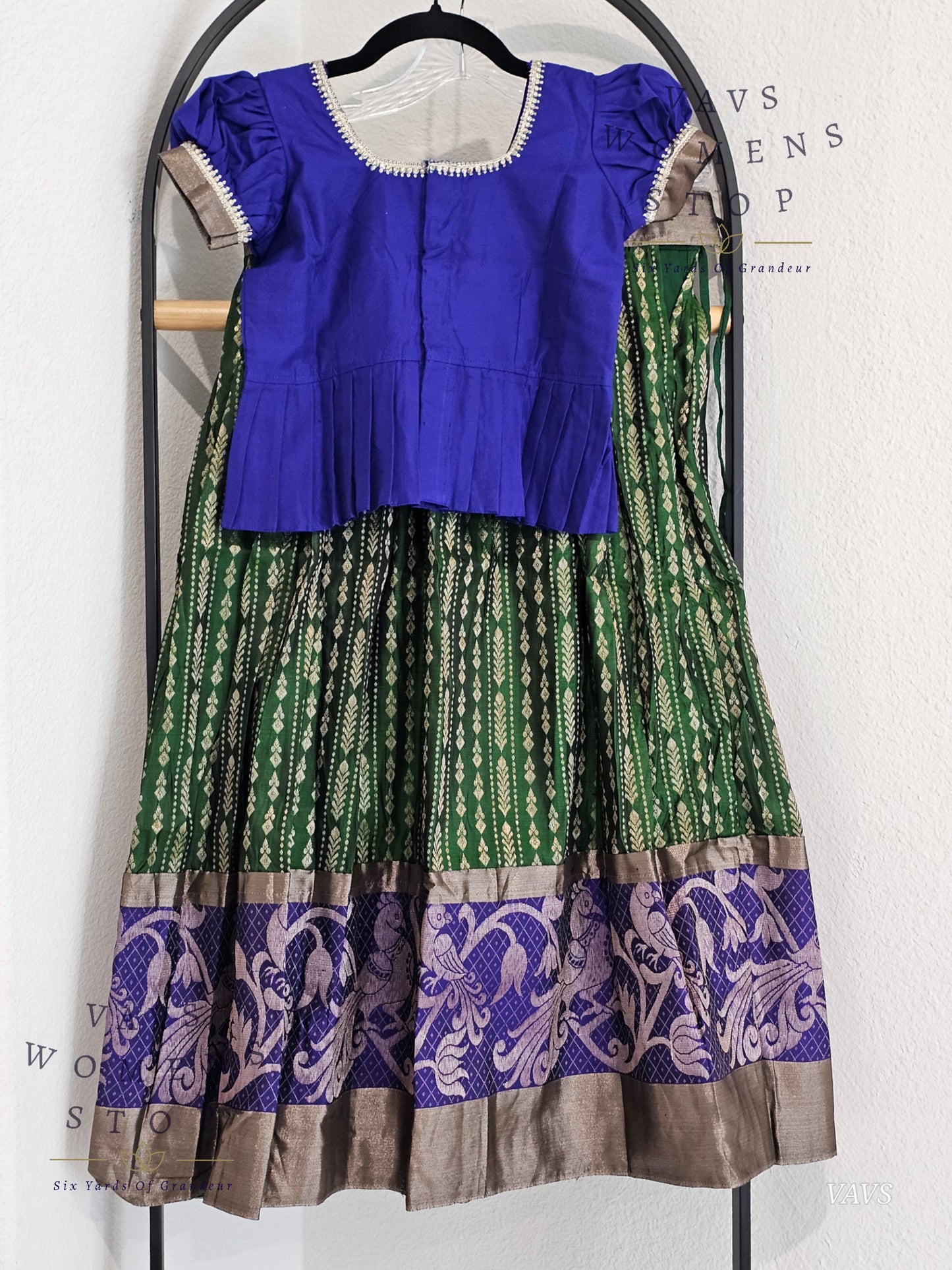 Shop beautiful Semi Kanchi Pattu Silk Lehenga Set for Girls, perfect traditional Pavadai for ages 7–8. Ideal for festivals, weddings, and special occasions. Ready to ship from the USA.