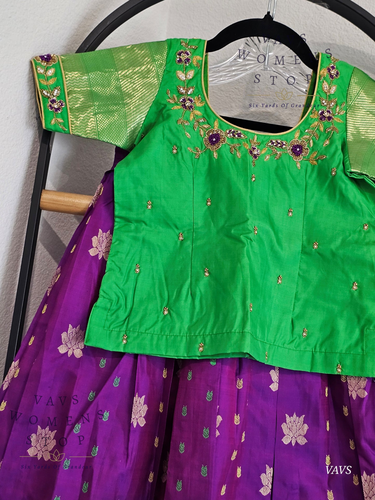Pure Kanchi Silk Lehenga / Pattu Pavada Set – Suitable for Girls Aged 7–8 Years