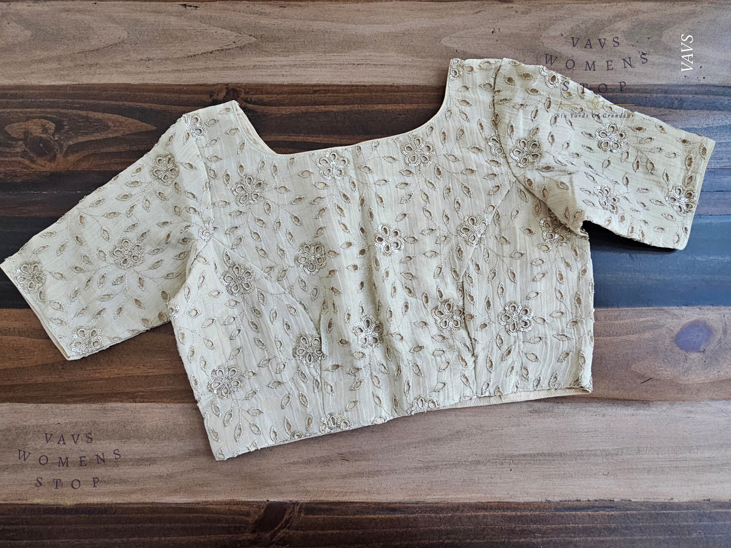 Light Gold Tissue Hakoba Cutwork Designer Blouse