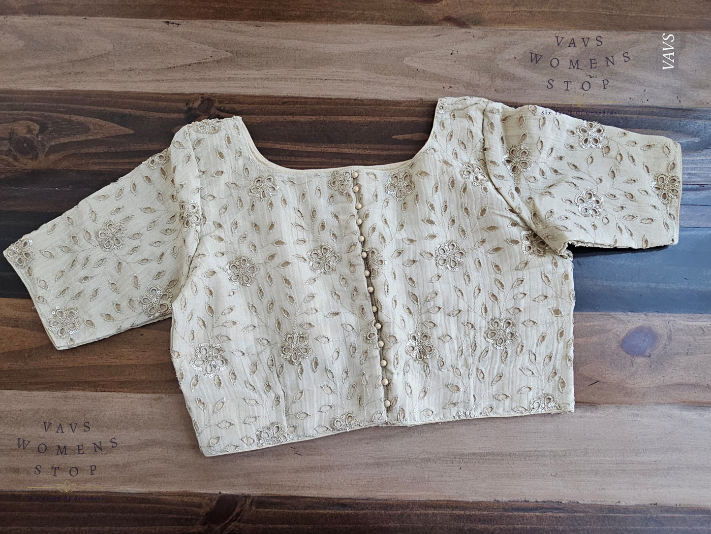 Light Gold Tissue Hakoba Cutwork Designer Blouse