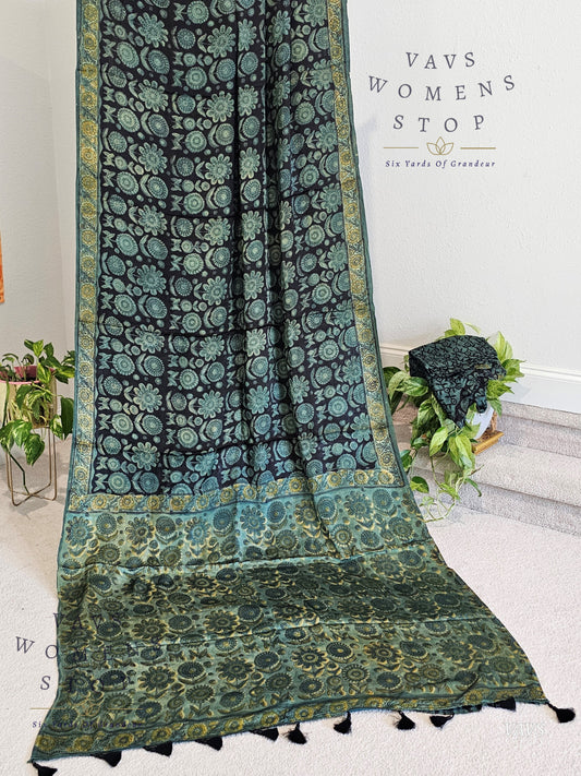 Ajrakh Print Soft Modal Silk Saree