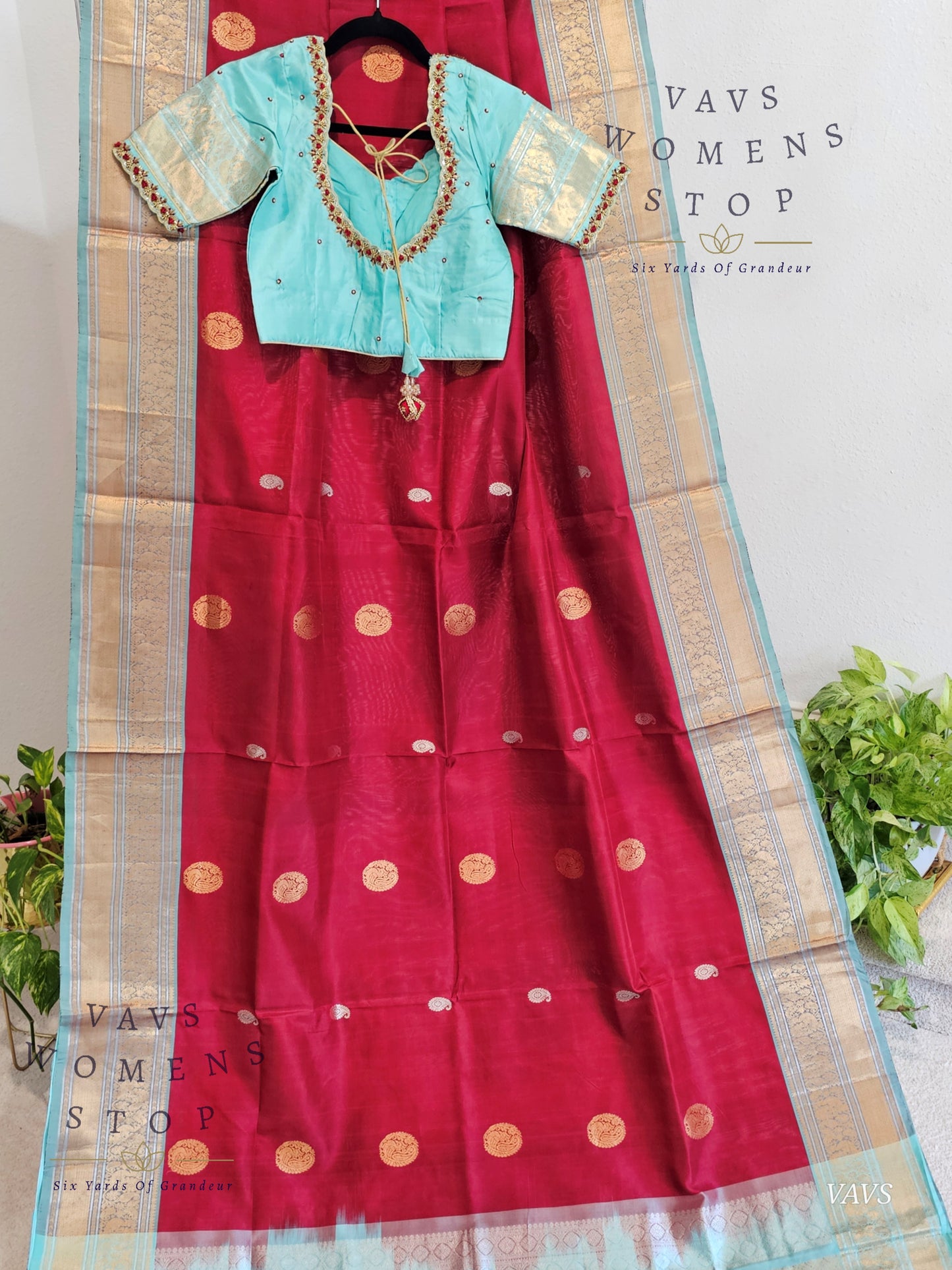 Authentic Pure Silk by Silk Handloom Saree –  Maggam Blouse, Wedding & Festive Wear – Ready to Ship - VAVS WOMENS STOP