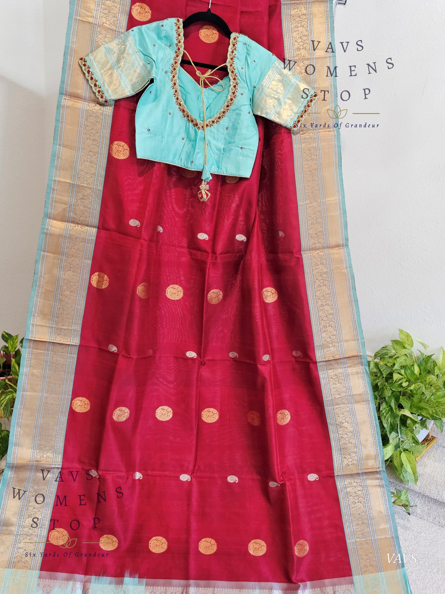 Authentic Pure Silk by Silk Handloom Saree –  Maggam Blouse, Wedding & Festive Wear – Ready to Ship - VAVS WOMENS STOP