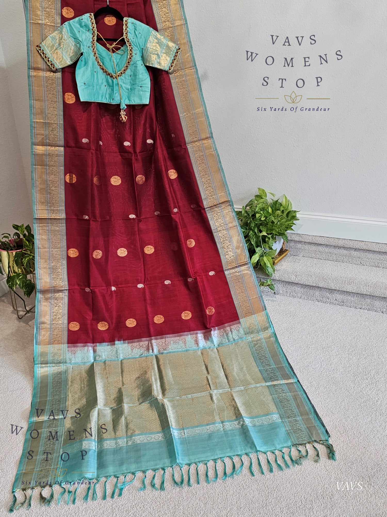 Authentic Pure Silk by Silk Handloom Saree –  Maggam Blouse, Wedding & Festive Wear – Ready to Ship - VAVS WOMENS STOP