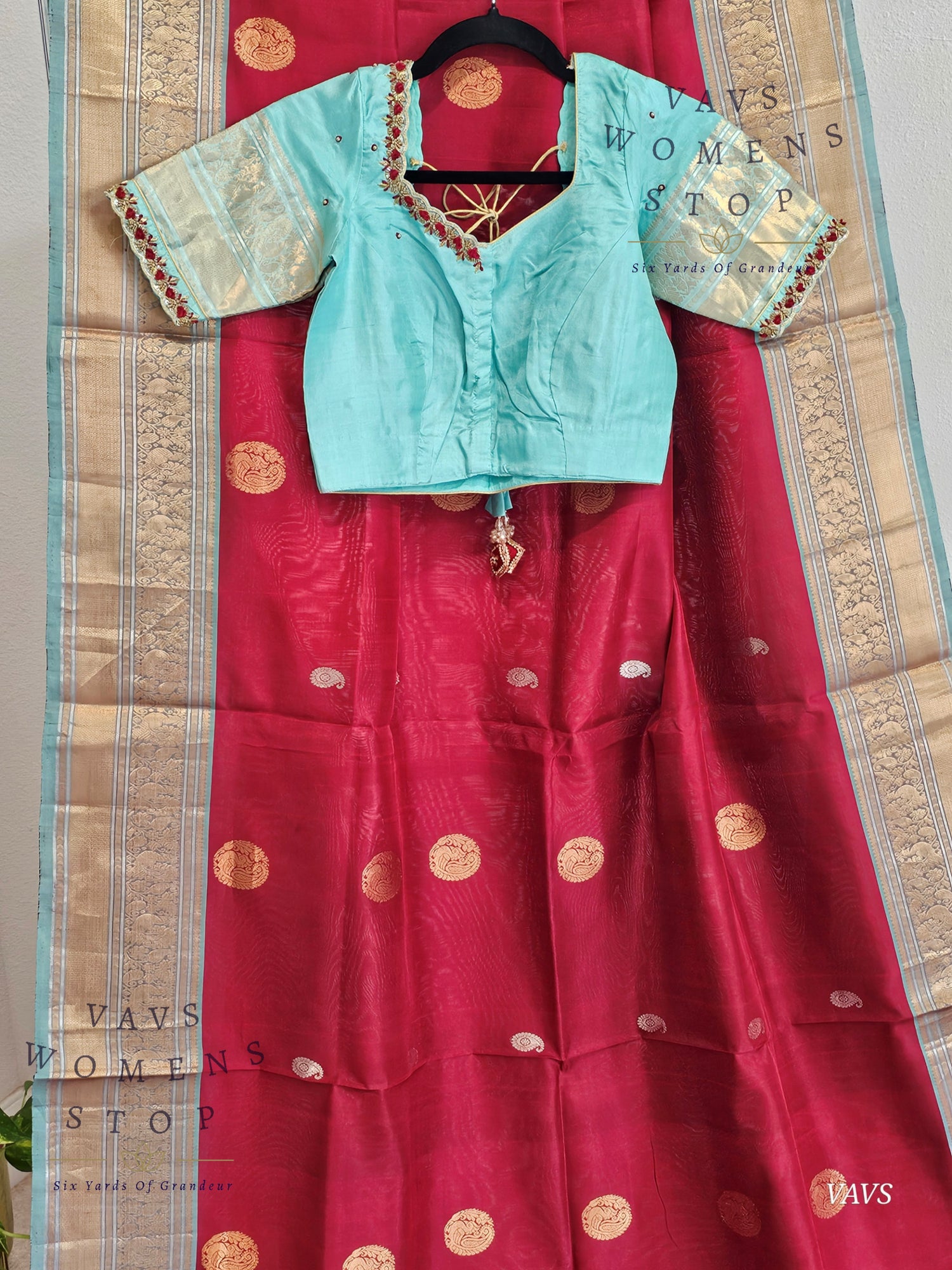 Authentic Pure Silk by Silk Handloom Saree –  Maggam Blouse, Wedding & Festive Wear – Ready to Ship - VAVS WOMENS STOP