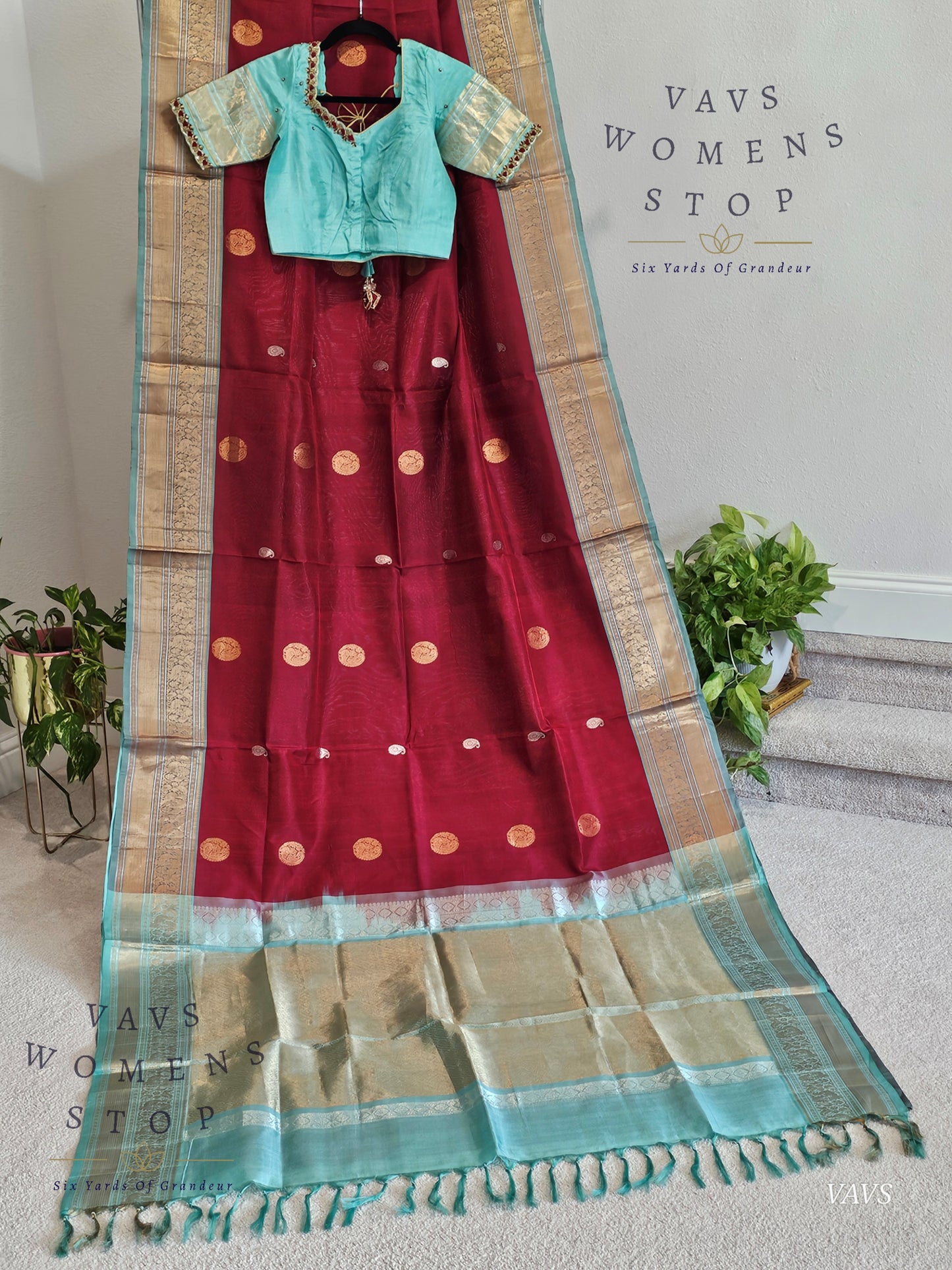 Authentic Pure Silk by Silk Handloom Saree –  Maggam Blouse, Wedding & Festive Wear – Ready to Ship