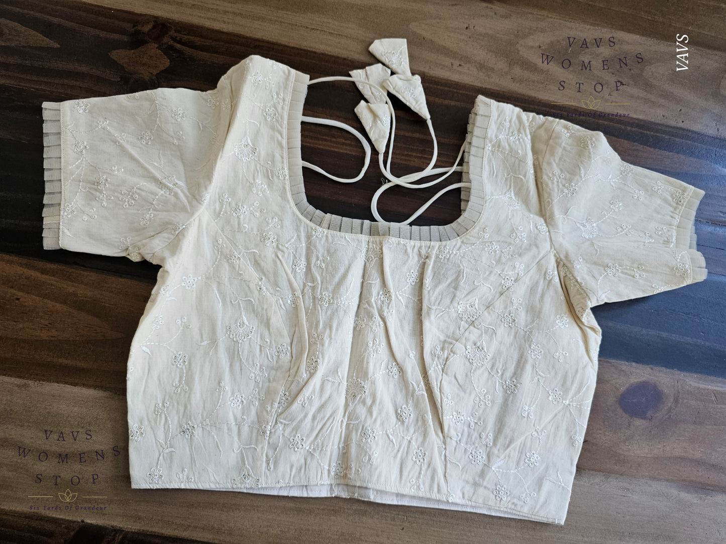 Elegant Off-White Mul Cotton Blouse with Chikankari embroidery. Designer stitched saree blouse for wedding, party, and festive wear – USA ready.”