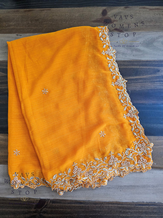 Soft Georgette Cutwork Dupatta – Orange Shade | Perfect for Lehengas & Frocks