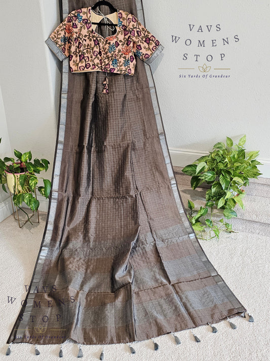 Traditional Mangalagiri Silk Cotton Saree with Stitched Kalamkari Blouse – Lightweight Handloom Drape